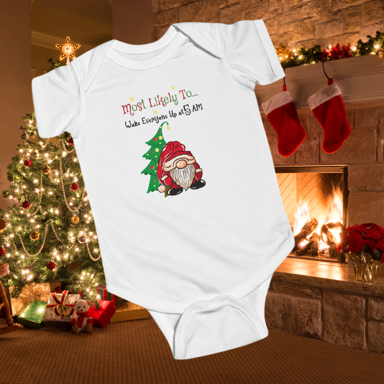 "Most Likely to Wake Everyone Up at 5 AM" Infant Fine Jersey Bodysuit – Soft, Durable, and Adorably Bold