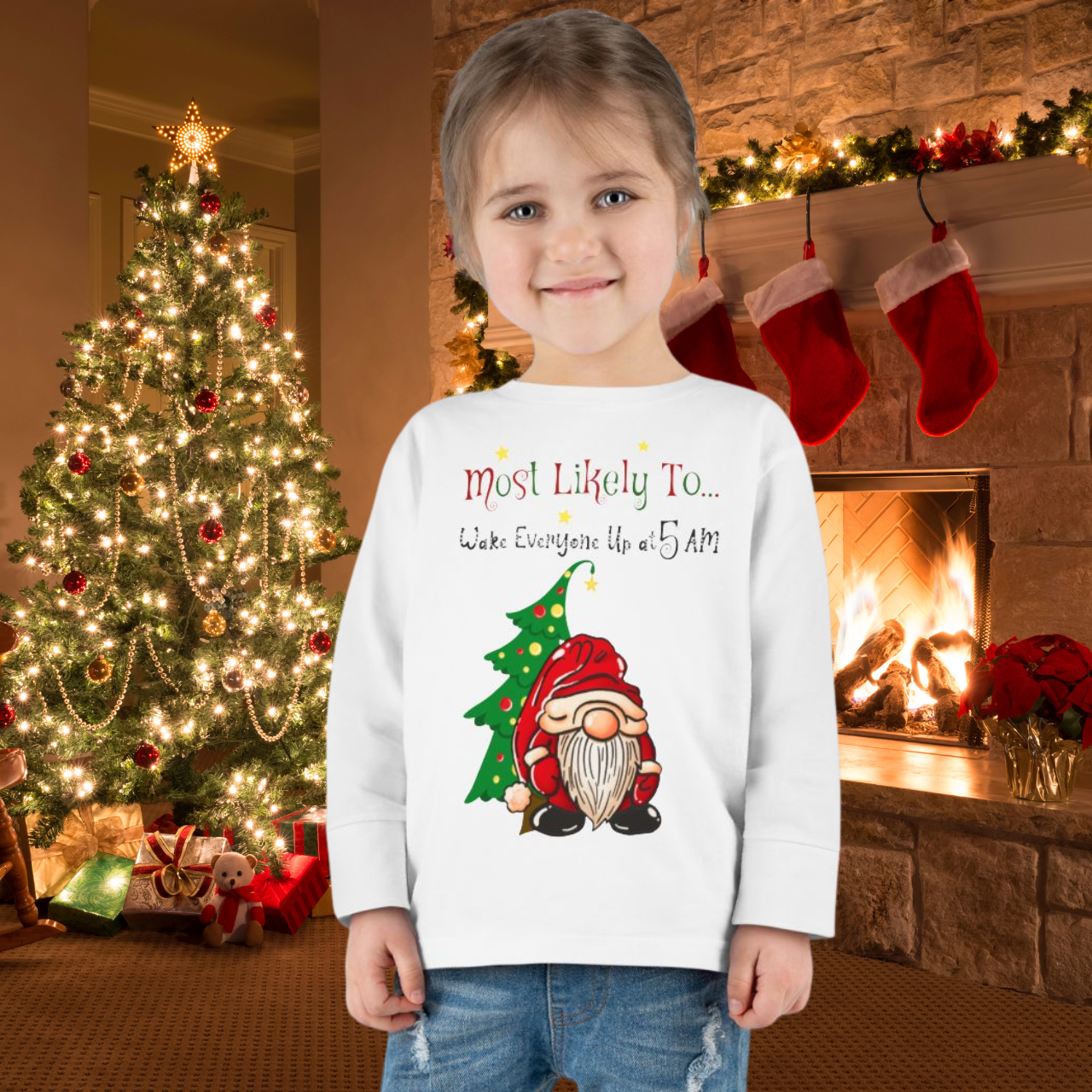 "Most Likely to Wake Everyone Up at 5 AM" Toddler Long-Sleeve Tee – Fun &amp; Comfortable Holiday Gift