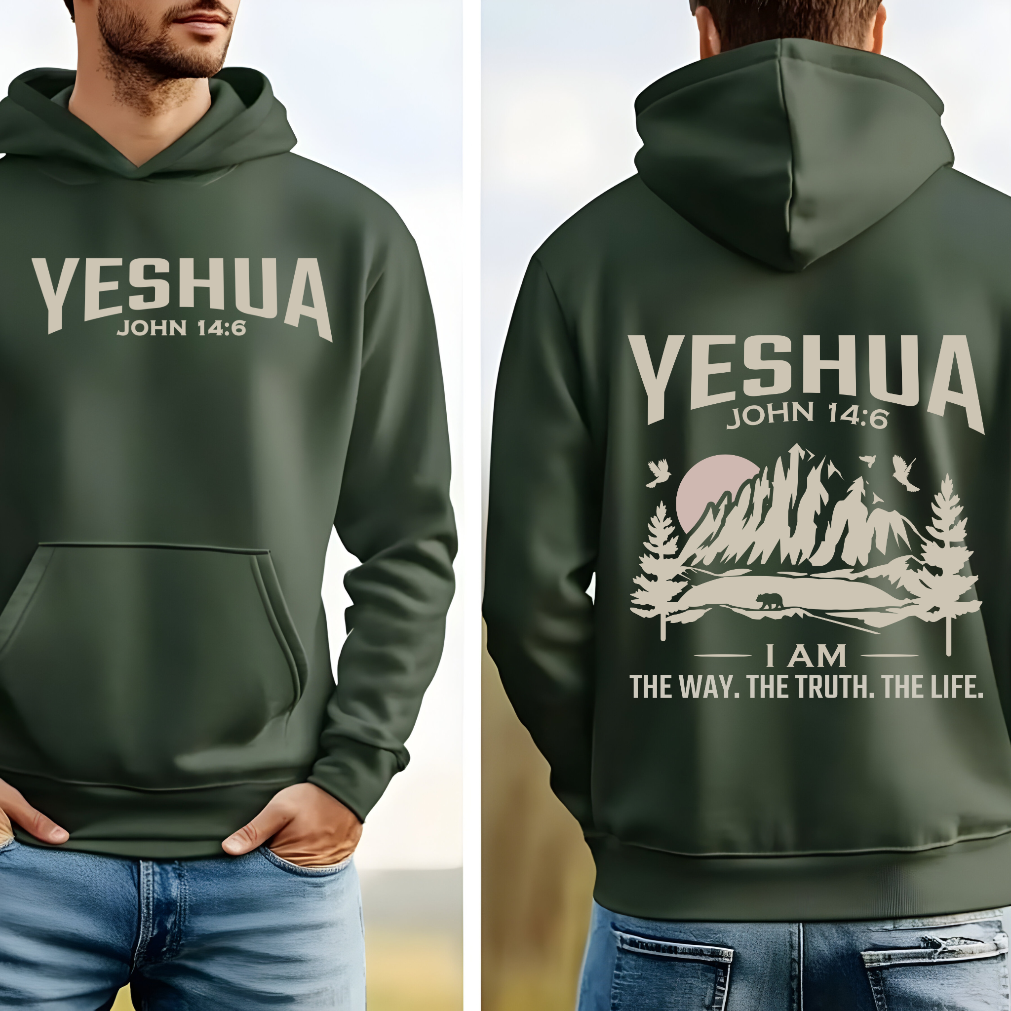 Religious Hoodie, YESHUA, John 14:6 Bible Verse Sweatshirt, Christian Apparel, Unisex Religious Gift, Inspirational Clothing