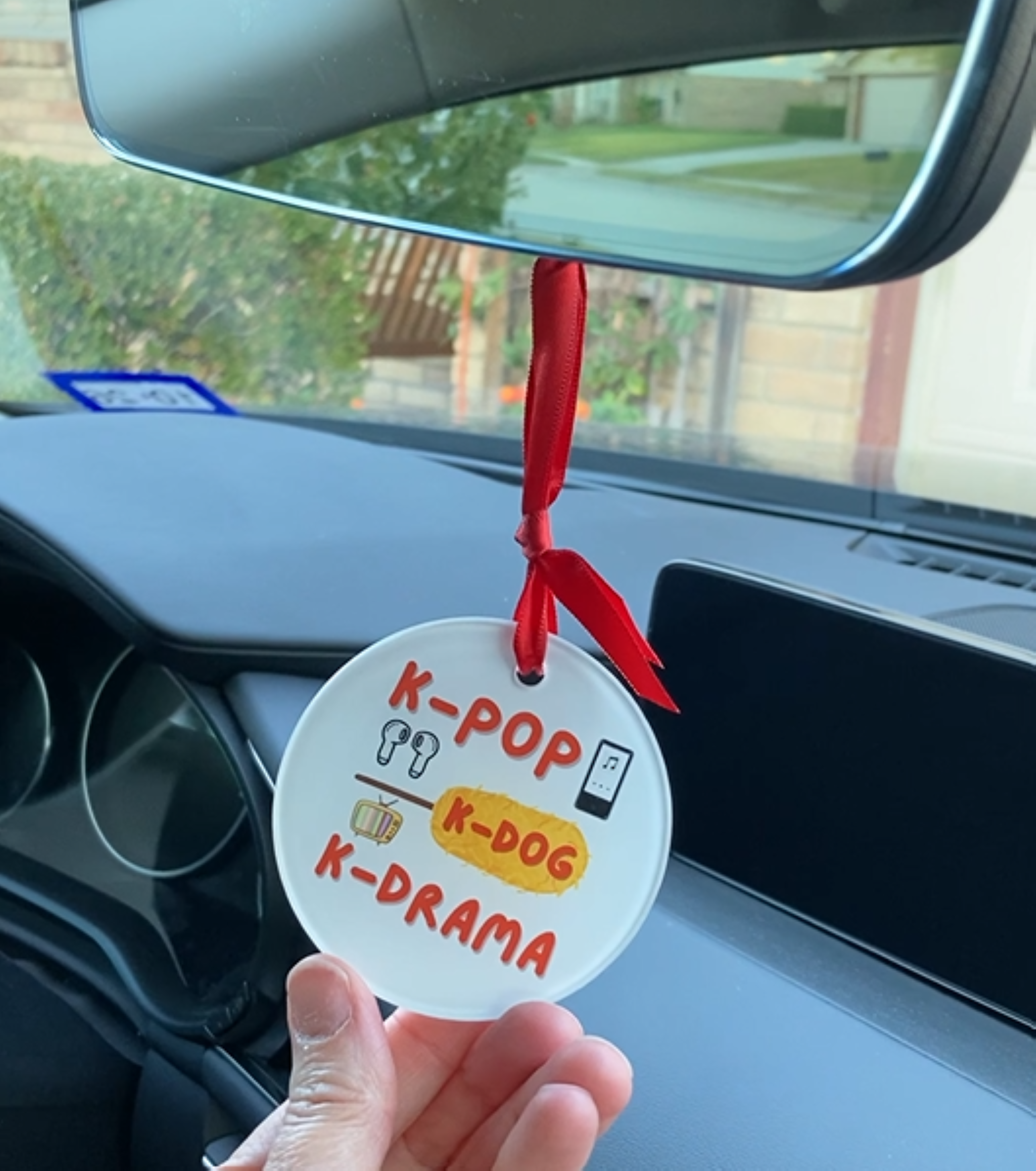 "K-pop, K-dog, K-drama" Acrylic Ornament with Ribbon