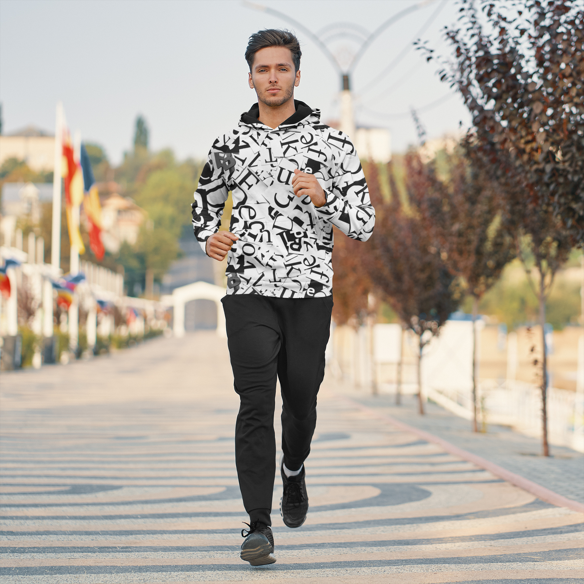 Men's Black and White Letters Hoodie product thumbnail image