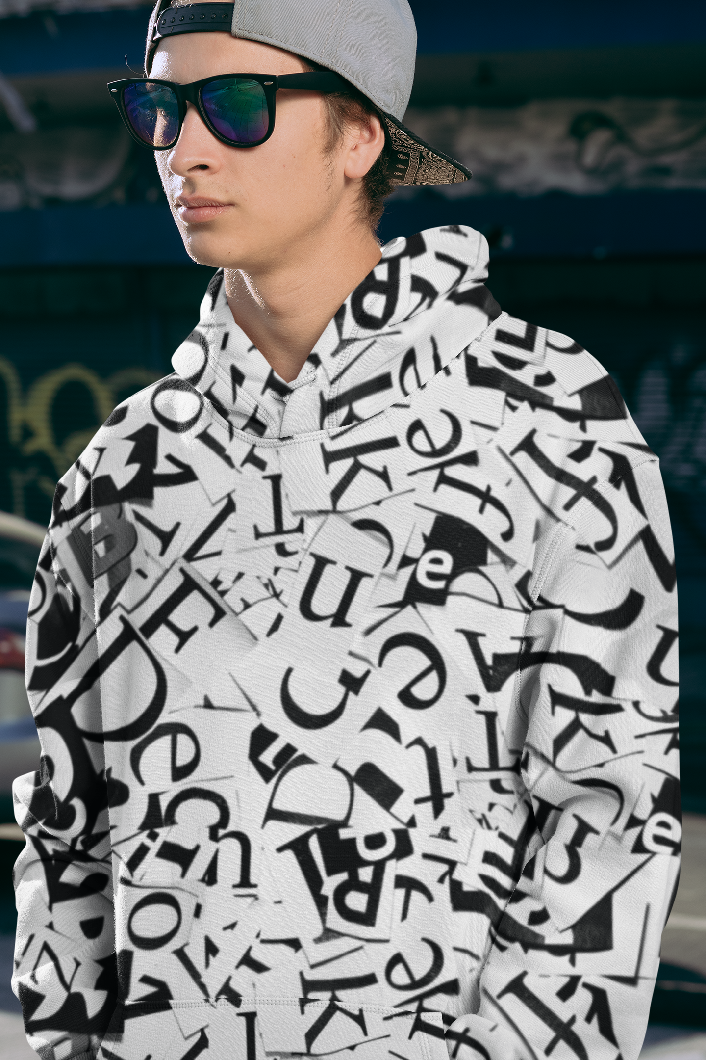 Men's Black and White Letters Hoodie product thumbnail image