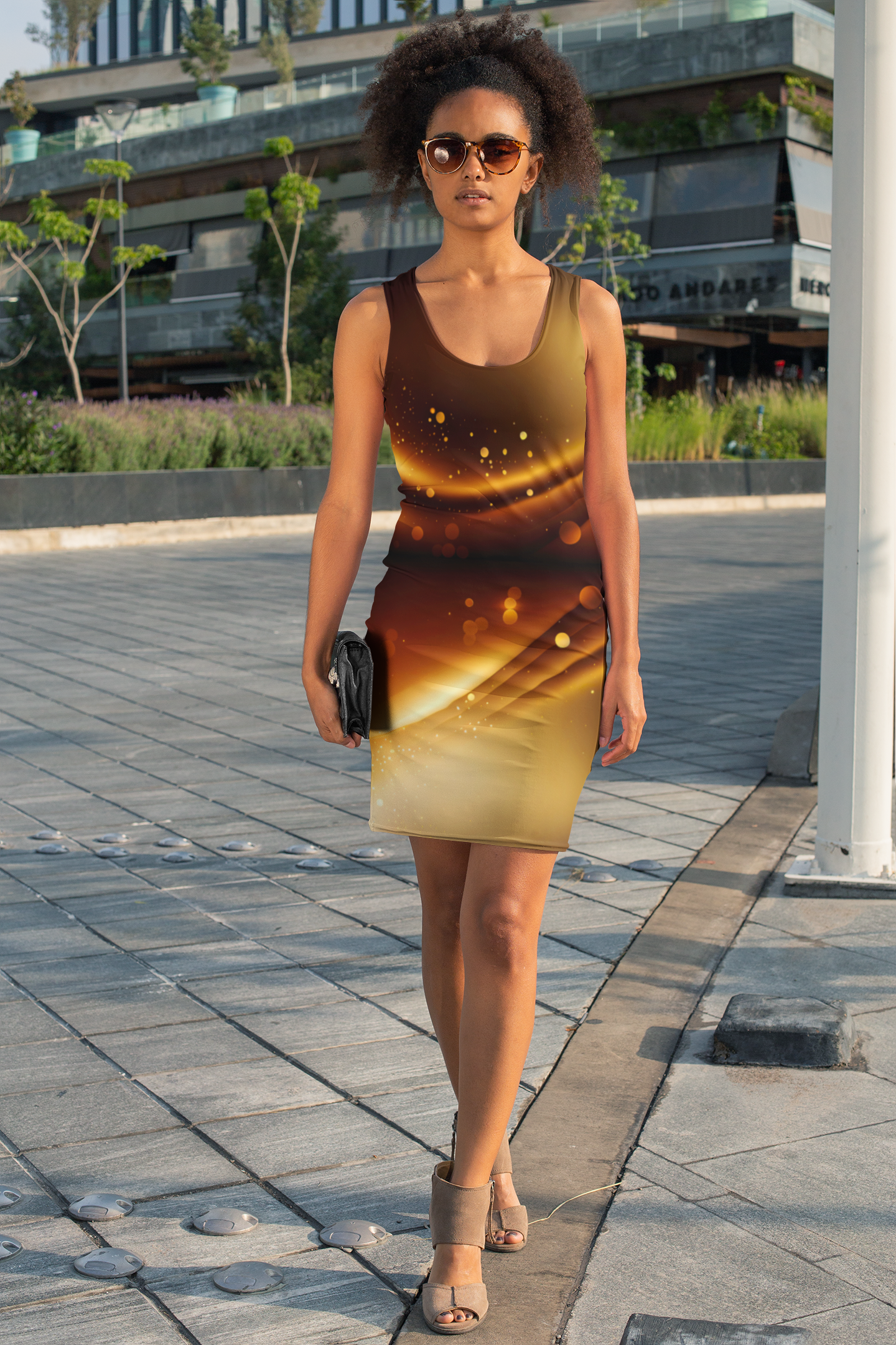 Women's Gold and Brown Print Racerback Dress  product thumbnail image