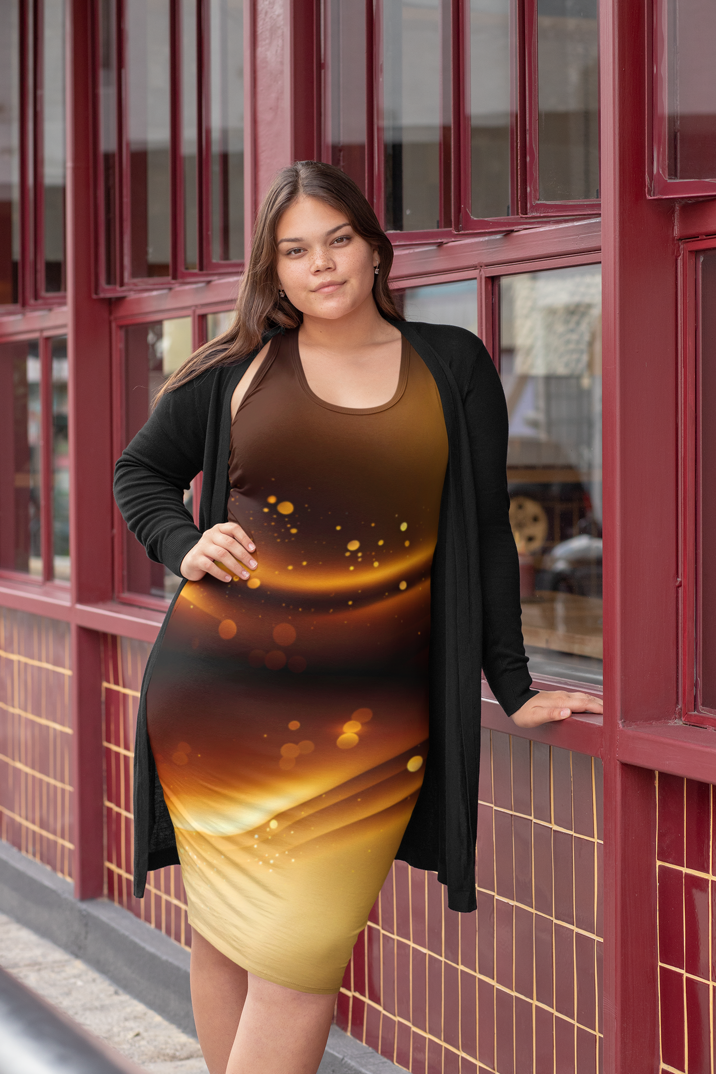 Women's Gold and Brown Print Racerback Dress  product thumbnail image