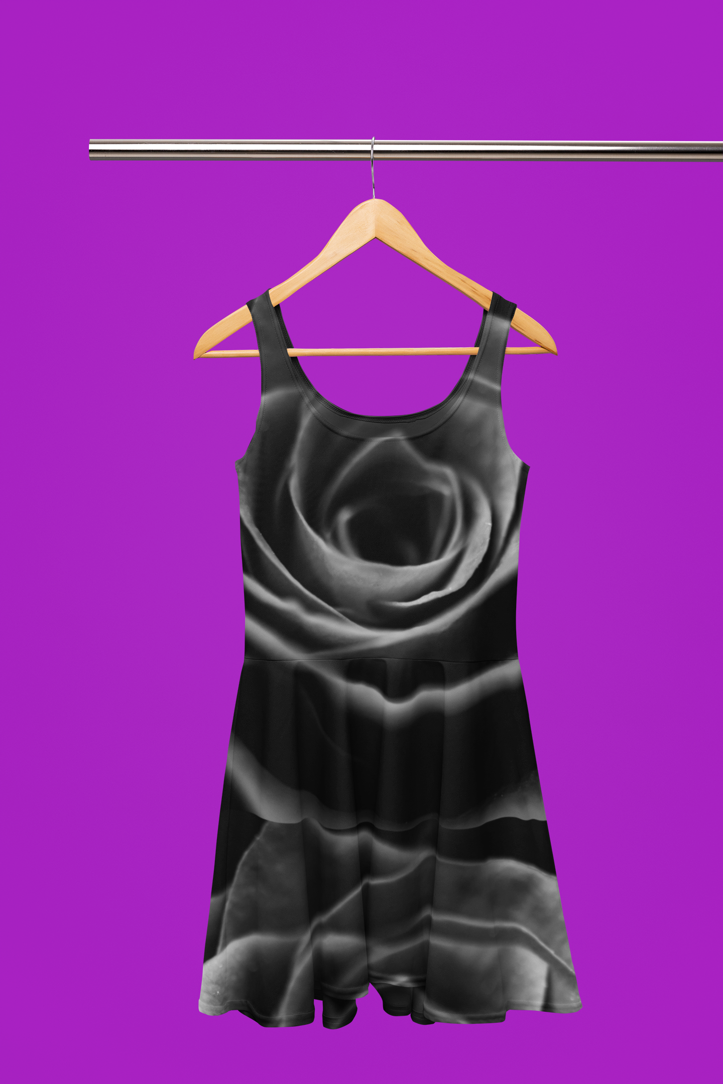 Women's Black Rose Print Skater Dress 