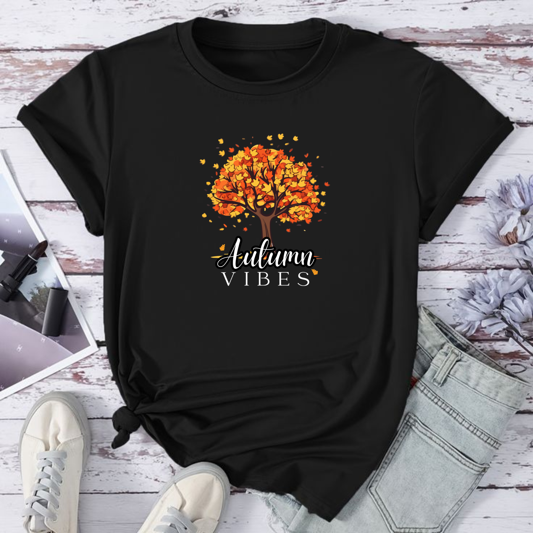 "Autumn Vibes" Seasonal T-Shirt with Fall Tree Design