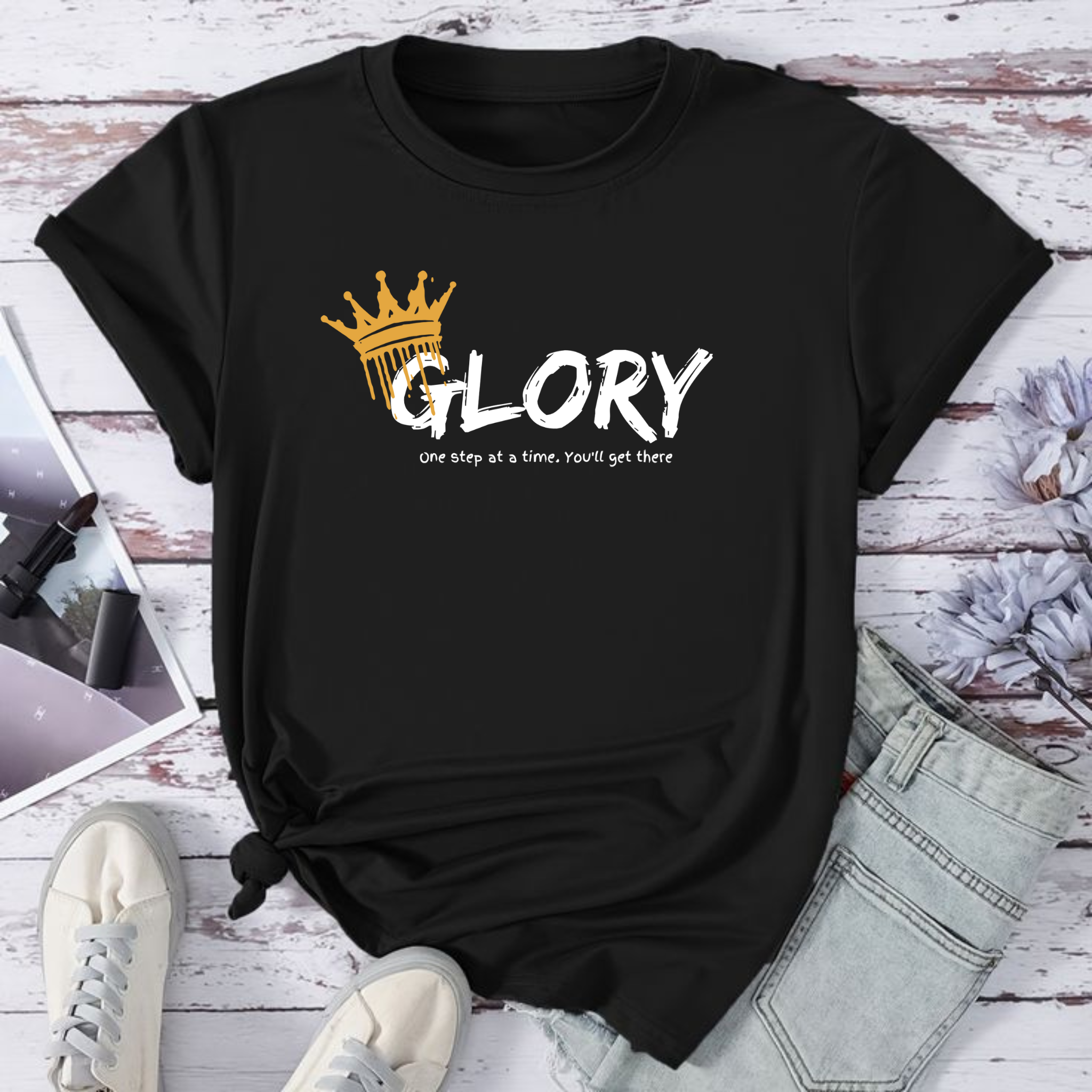 "Glory" Motivational T-Shirt with Crown Design