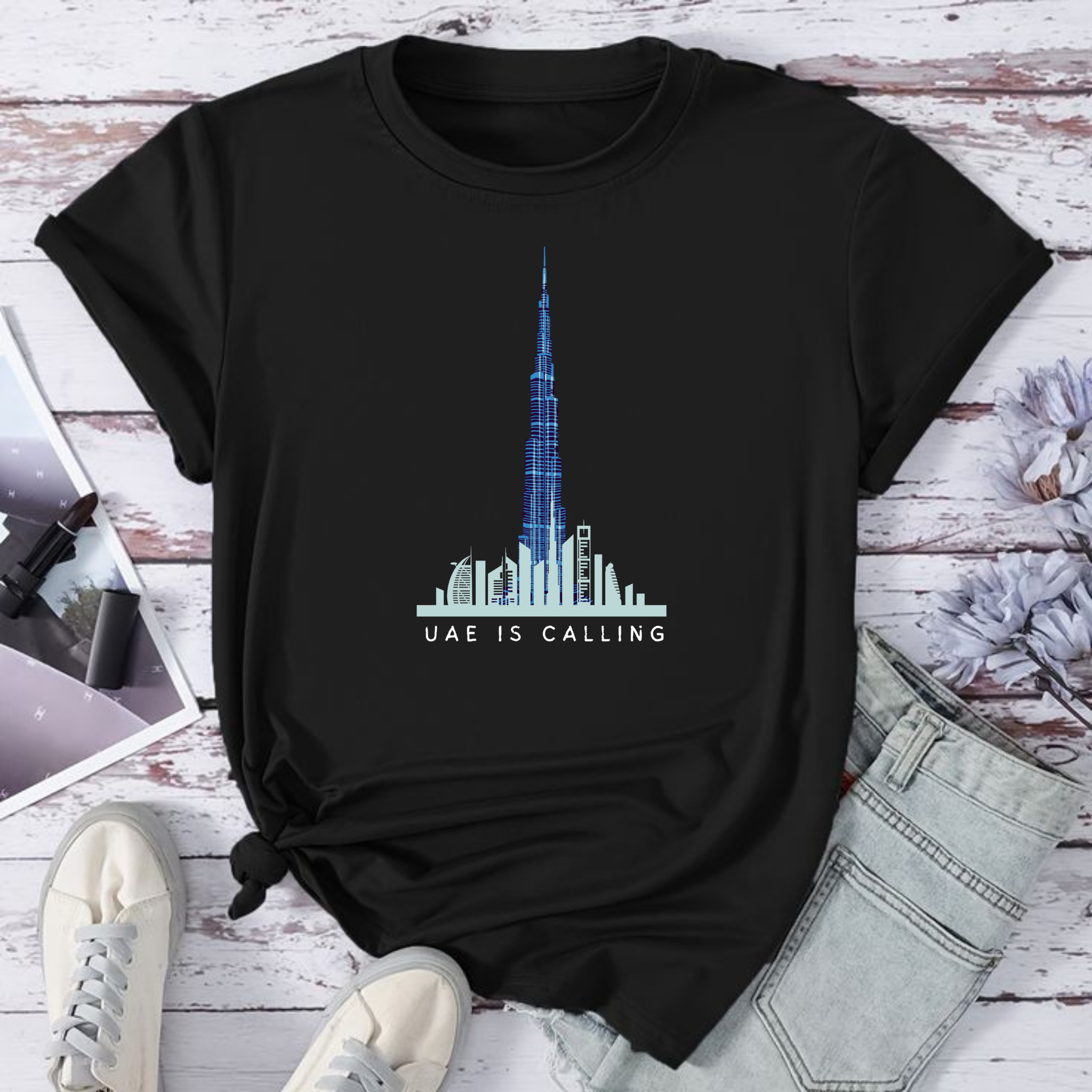 "UAE is Calling" Burj Khalifa Cityscape T-shirt