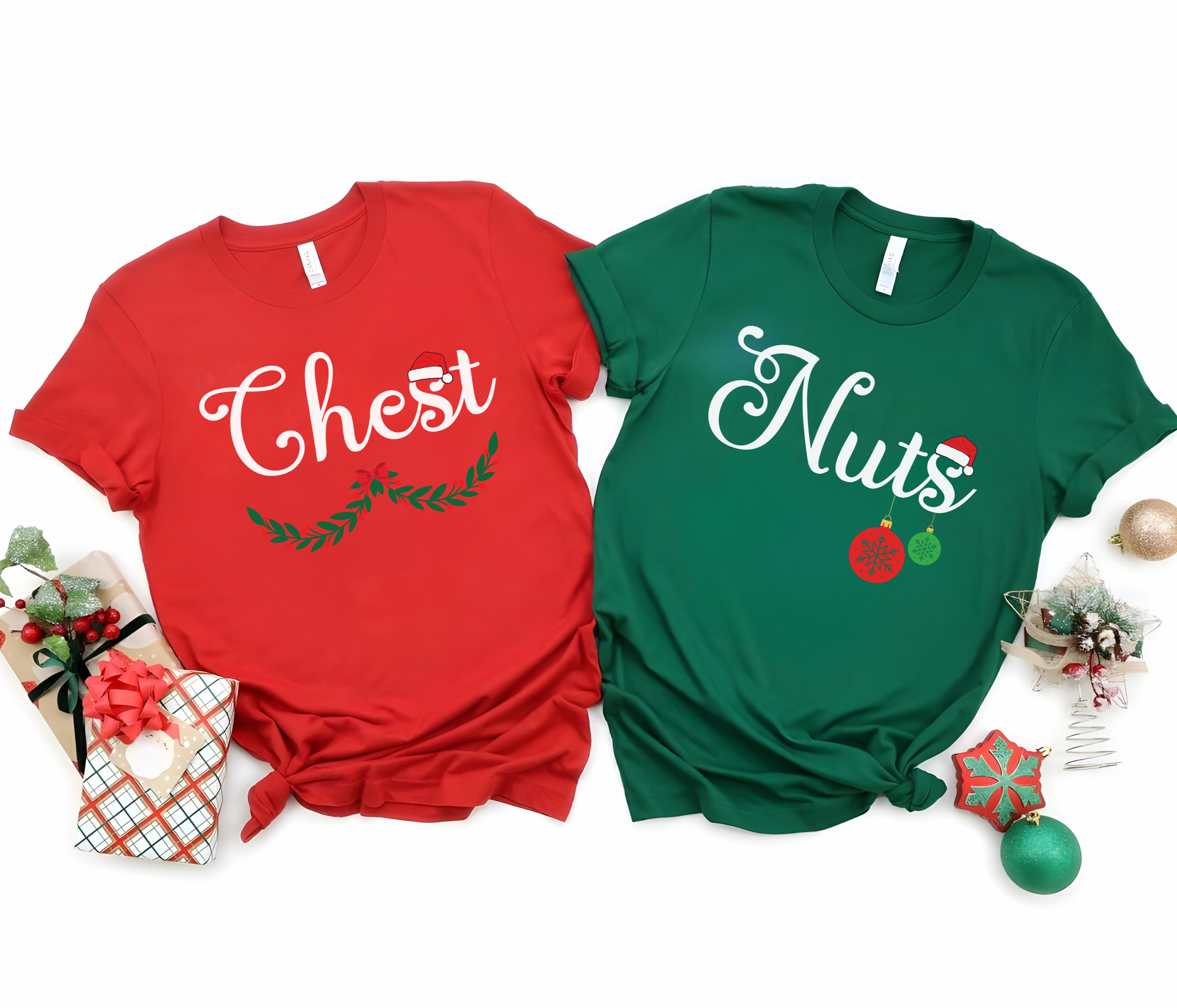 Festive Matching Couples T-Shirts NUTS & CHEST Holiday Tees for Him and Her Festive Matching Couples T-Shirts NUTS & CHEST Holiday Tees for Him and Her