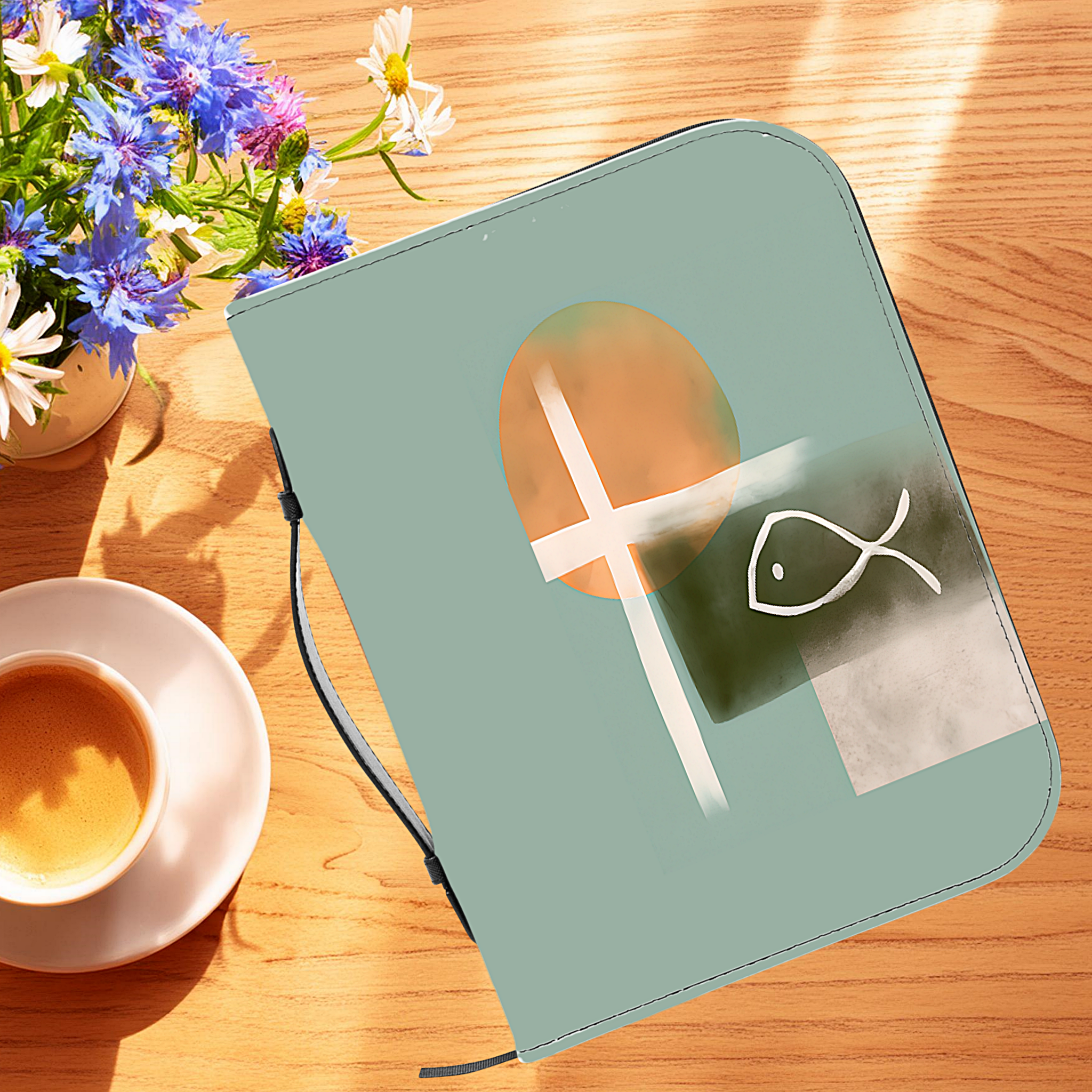 Earth tones abstract cross and fish Bible Cover product thumbnail image Earth tones abstract cross and fish Bible Cover product thumbnail image