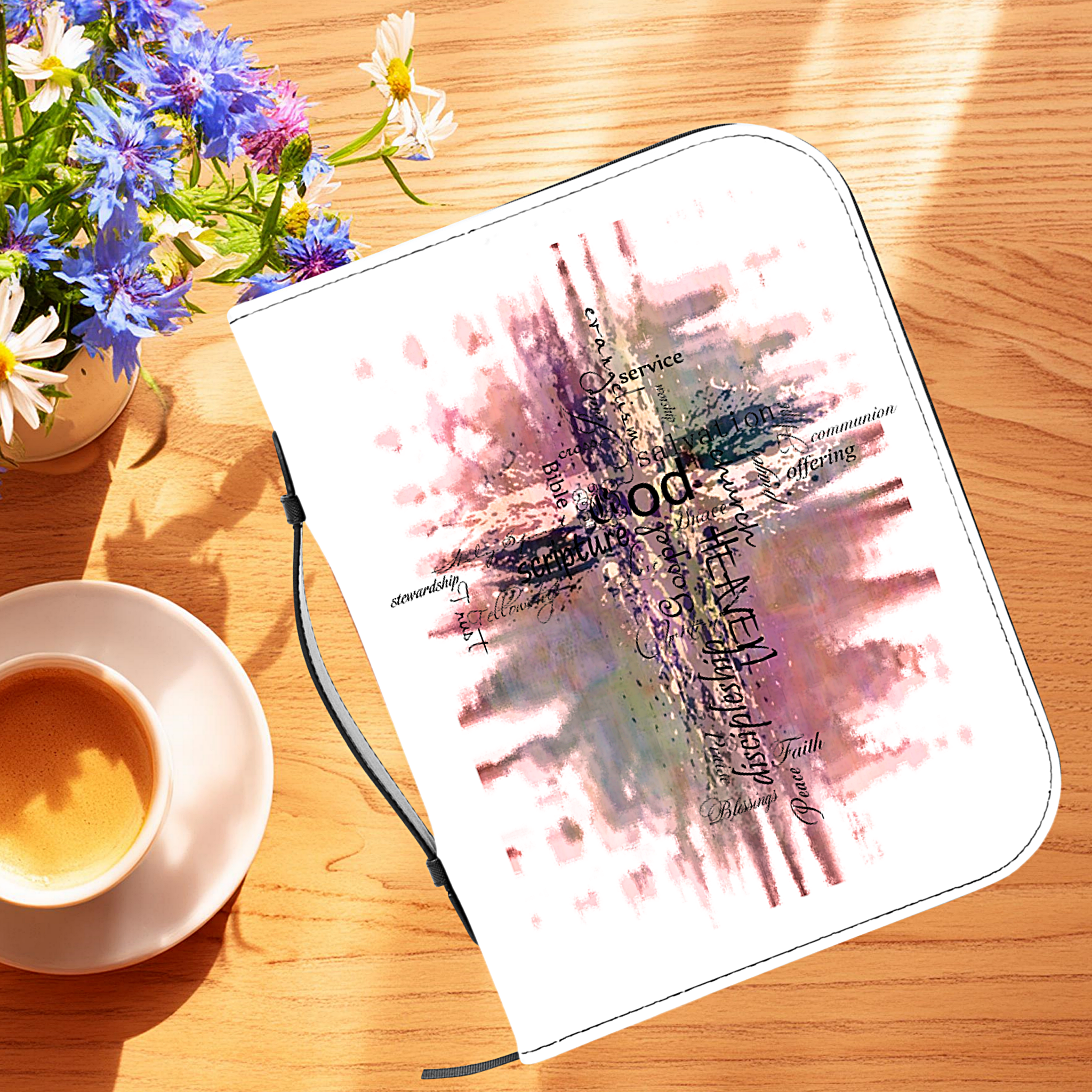 Grunge cross and christian words Bible Cover product thumbnail image Grunge cross and christian words Bible Cover product thumbnail image
