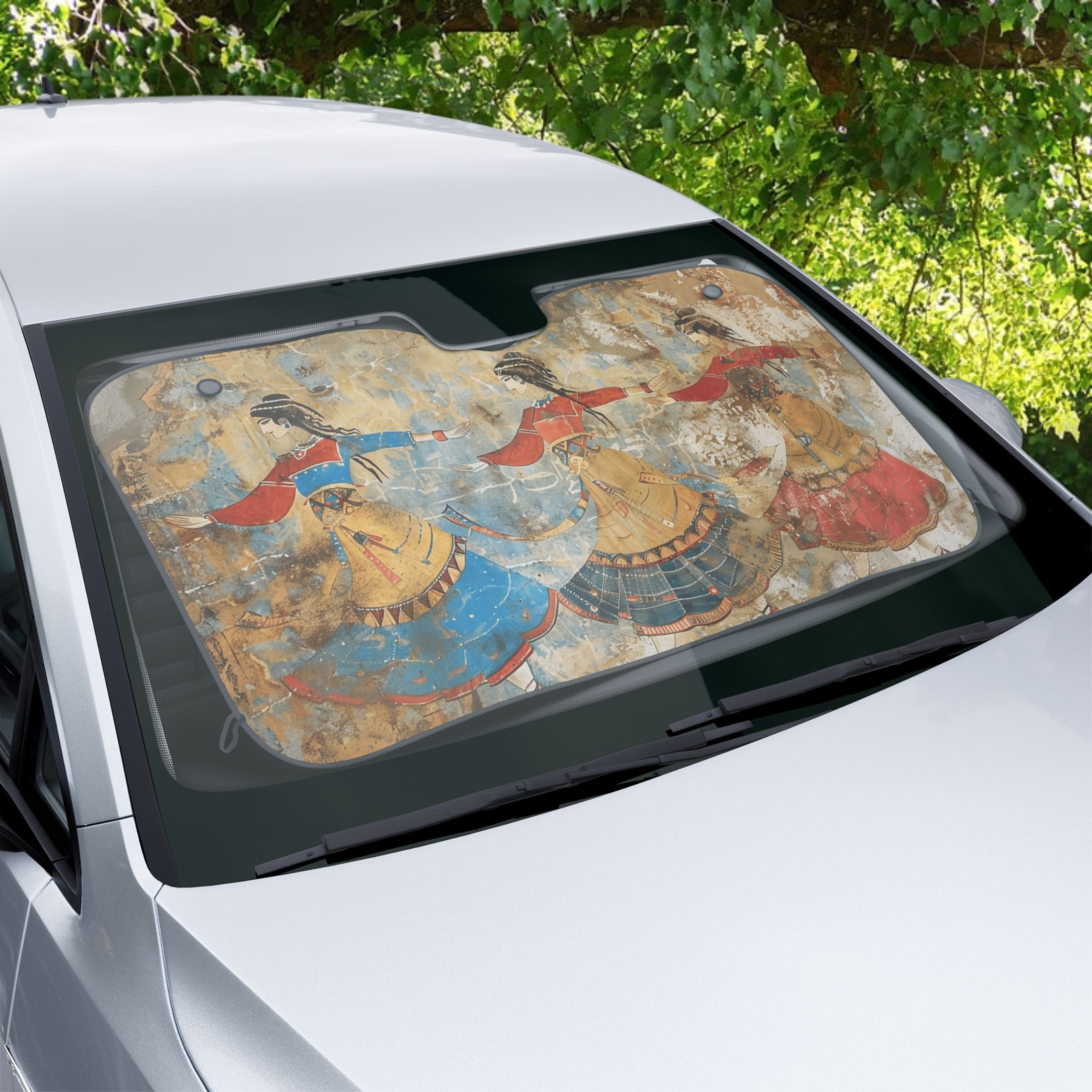 Three Dancing Girls_of Knossos Fresco Car Sun Shade Three Dancing Girls_of Knossos Fresco Car Sun Shade