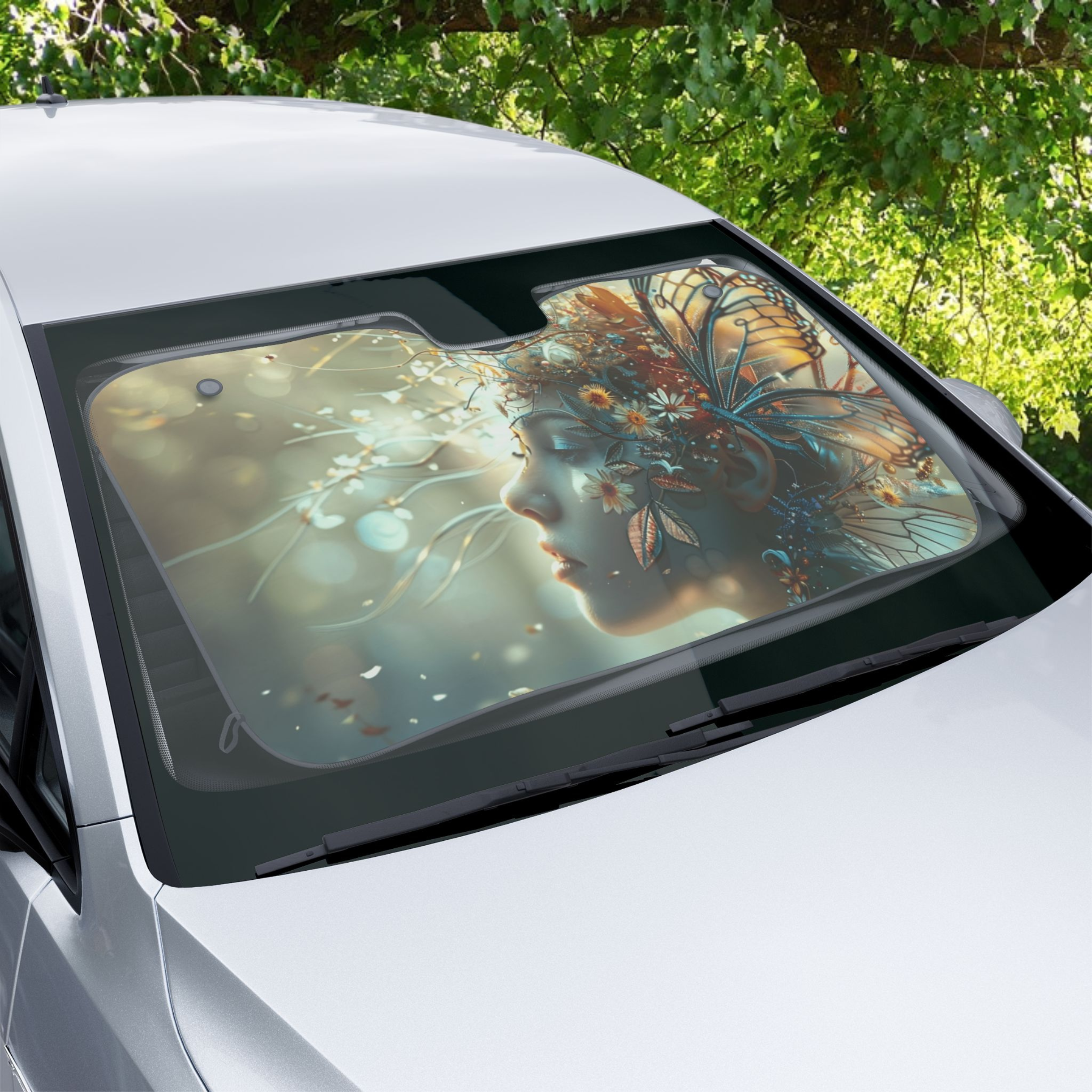 Fairy Adorned With Butterfly Design Car Sun Shade product thumbnail image Fairy Adorned With Butterfly Design Car Sun Shade product thumbnail image
