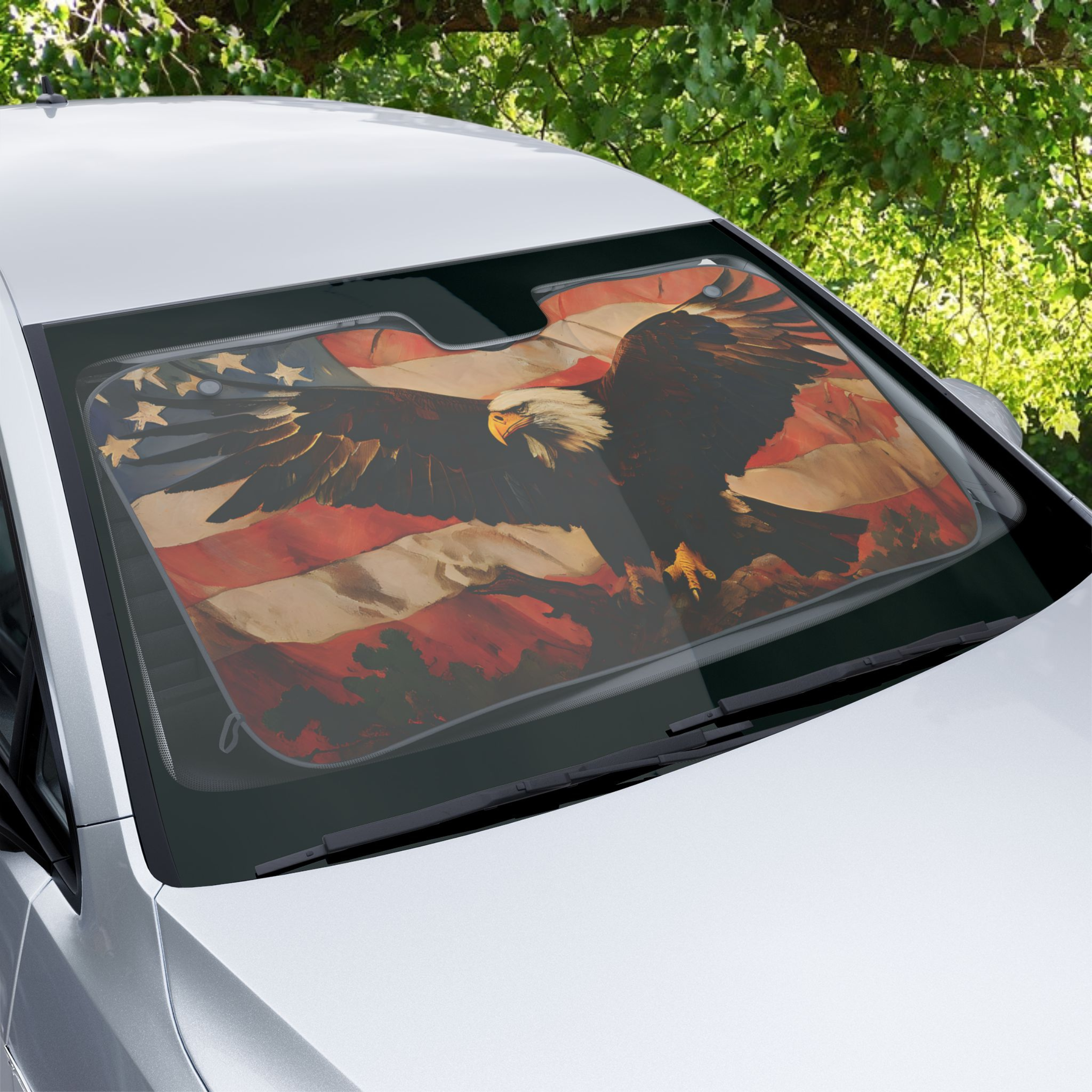 American Flag Bald Eagle Car Sun Shade product thumbnail image