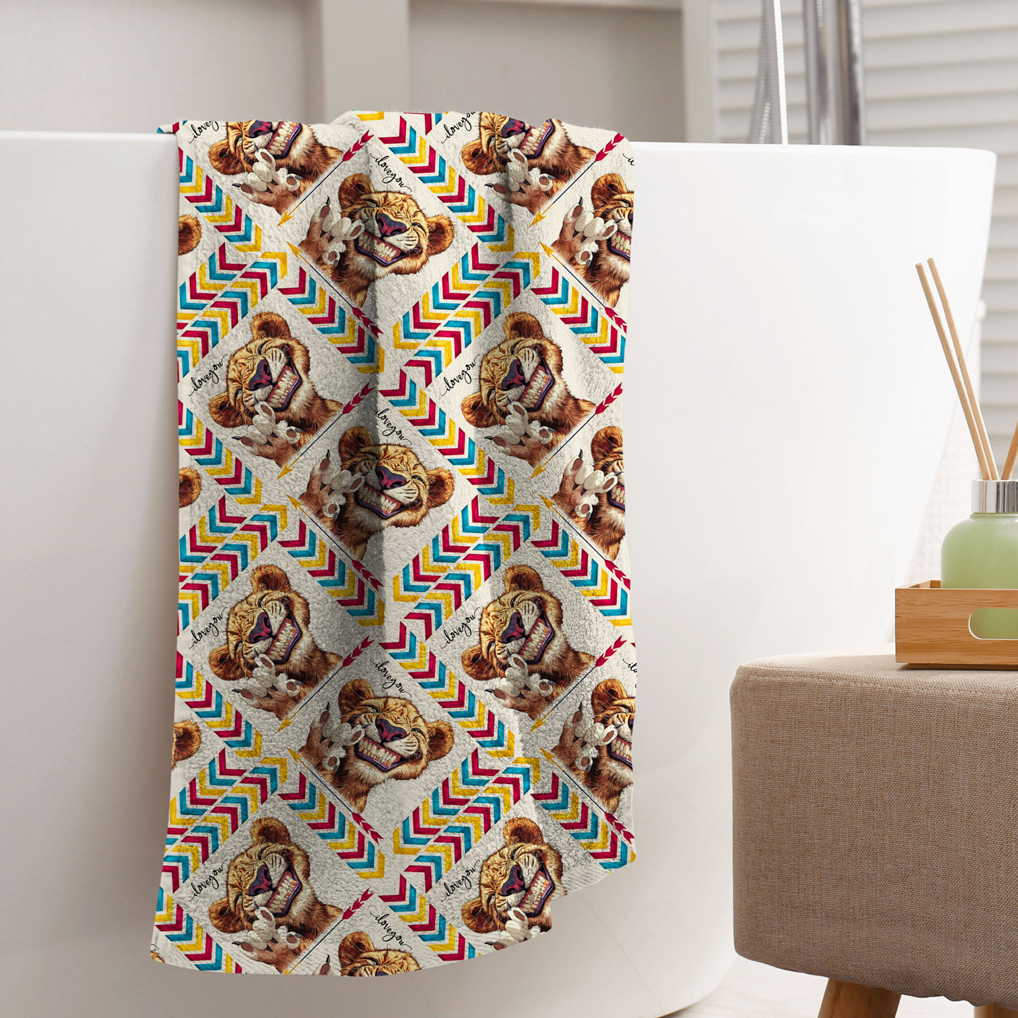 Cartoon ILY Lion ASL American Sign Language I Love You Beach Towel product thumbnail image Cartoon ILY Lion ASL American Sign Language I Love You Beach Towel product thumbnail image