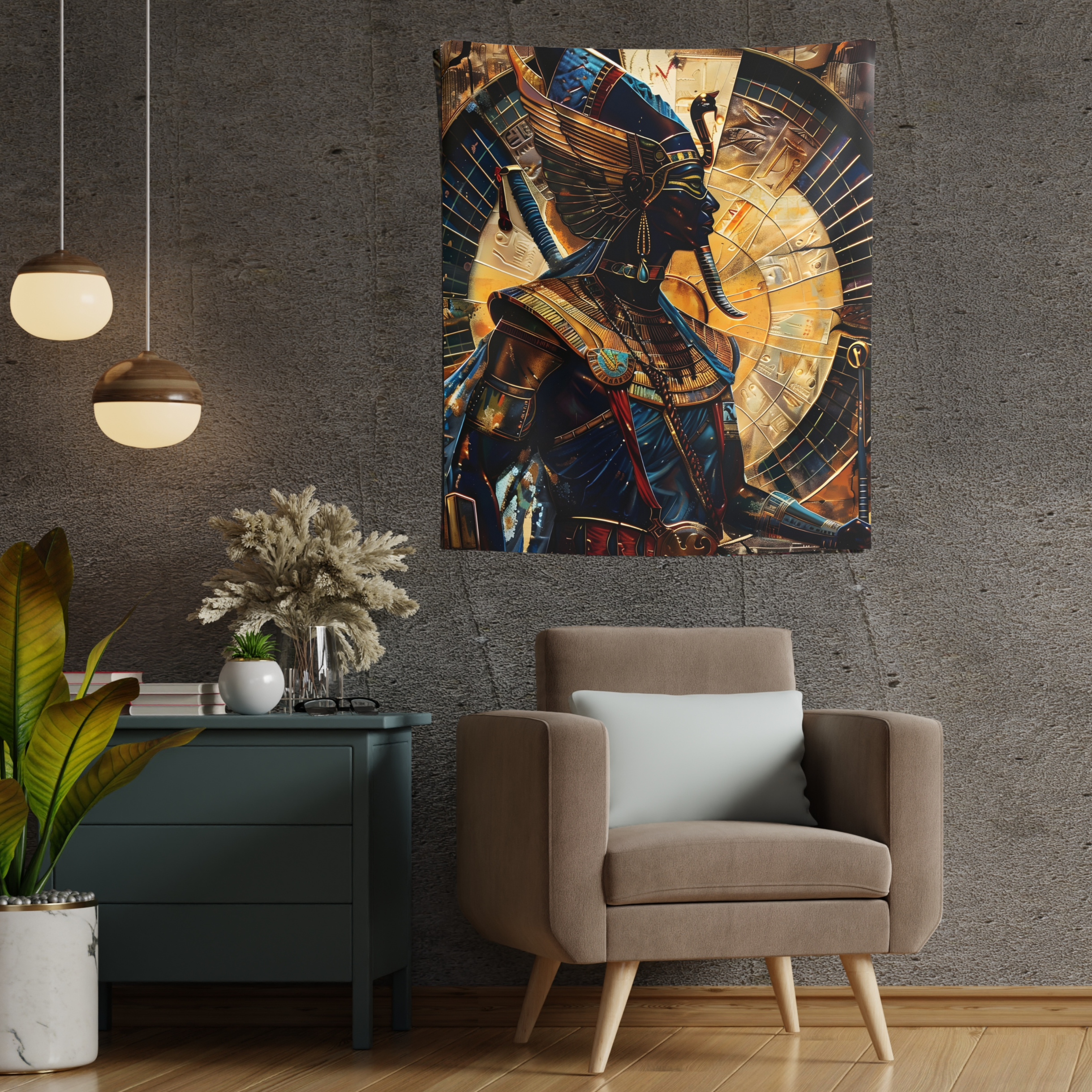 Egyptian Pharaoh in Temple Wall Tapestries Egyptian Pharaoh in Temple Wall Tapestries