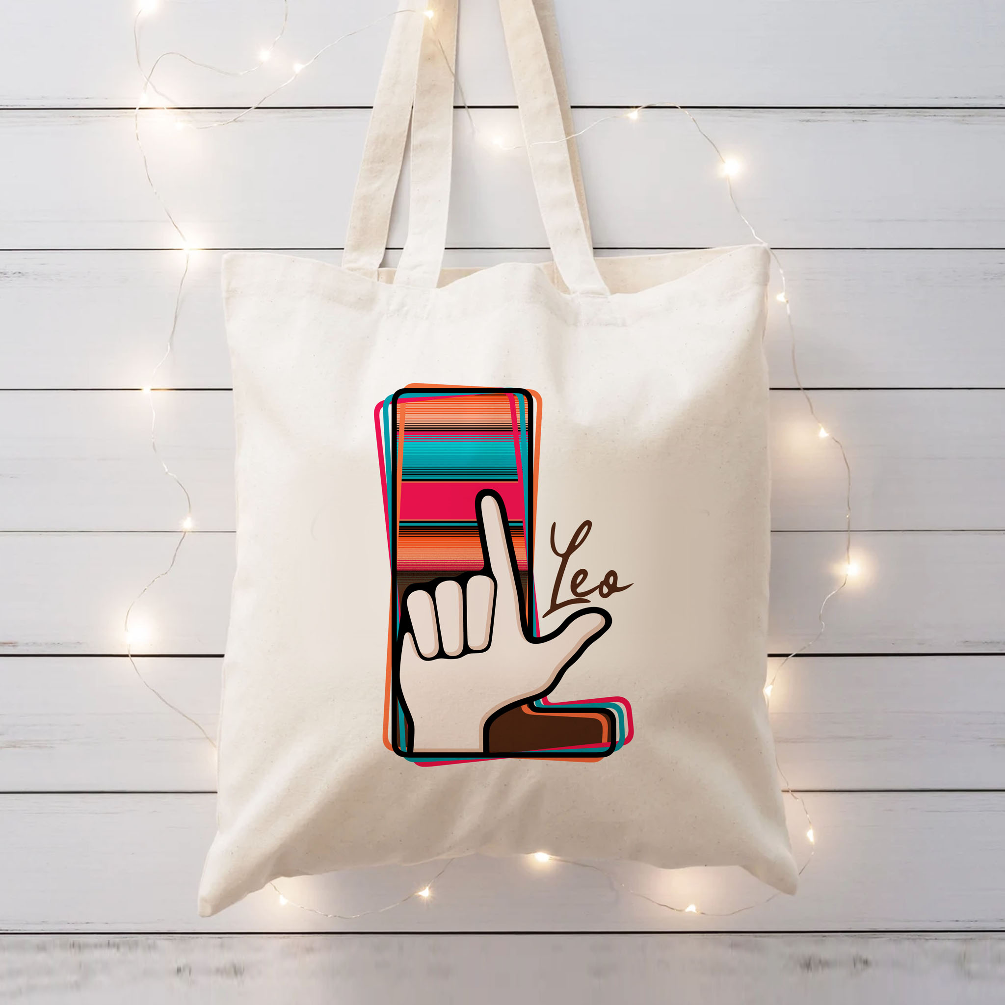 Native American Stripes ABC Letter "L" American Sign Language ASL Cotton Canvas Tote Bag product thumbnail image