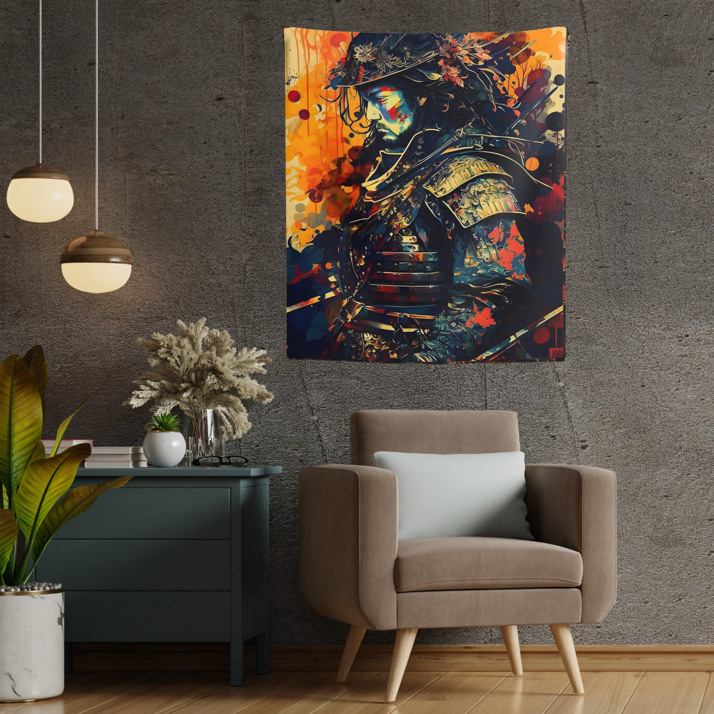 Samurai Japanese Warrior in Sunset Indoor Wall Tapestries Samurai Japanese Warrior in Sunset Indoor Wall Tapestries
