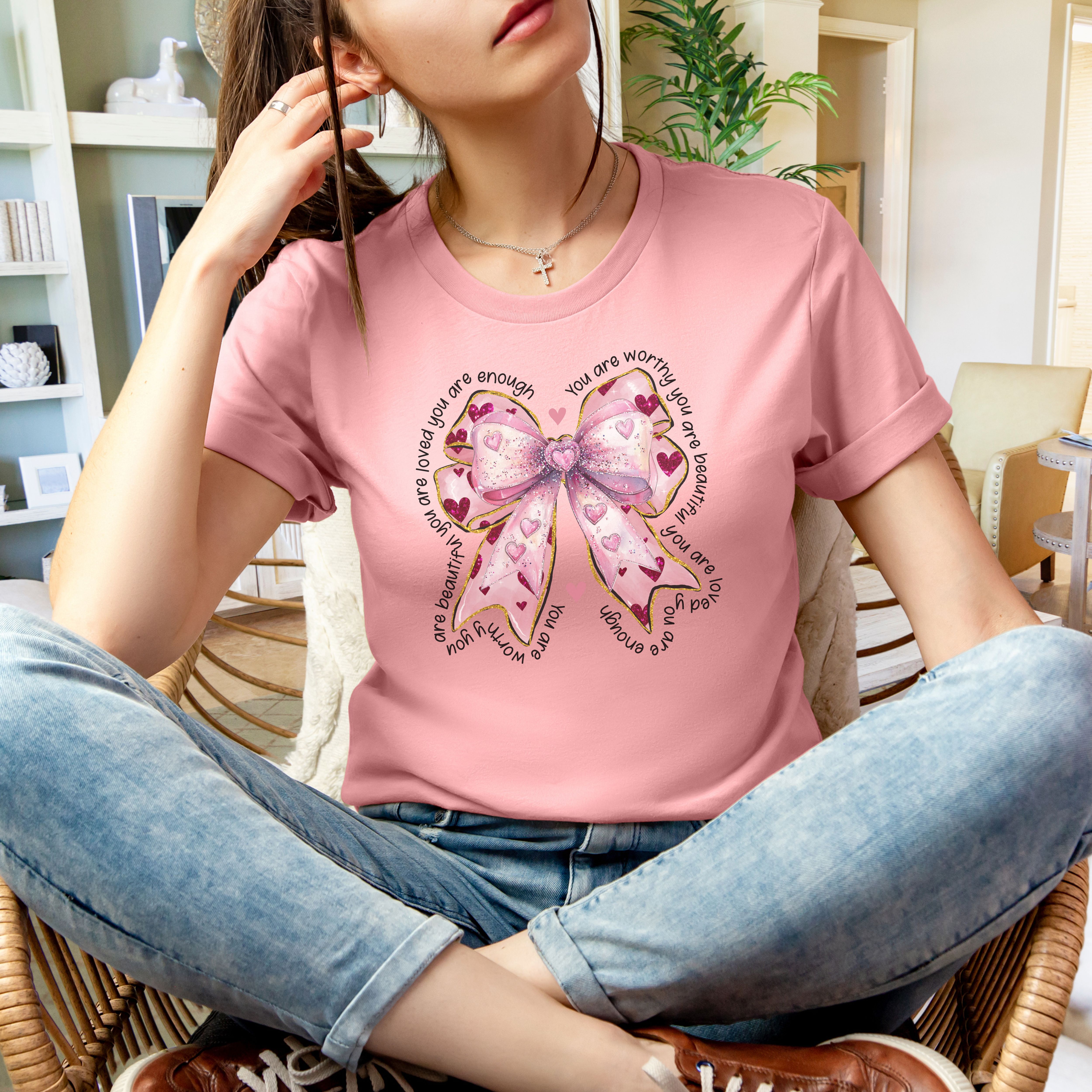 Coquette Valentine Bow Tee Unisex Jersey Short Sleeve T-Shirt Cute Love Heart Shirt Romantic Valentine's Day Top Adorable Bow Tee product thumbnail image Coquette Valentine Bow Tee Unisex Jersey Short Sleeve T-Shirt Cute Love Heart Shirt Romantic Valentine's Day Top Adorable Bow Tee product thumbnail image