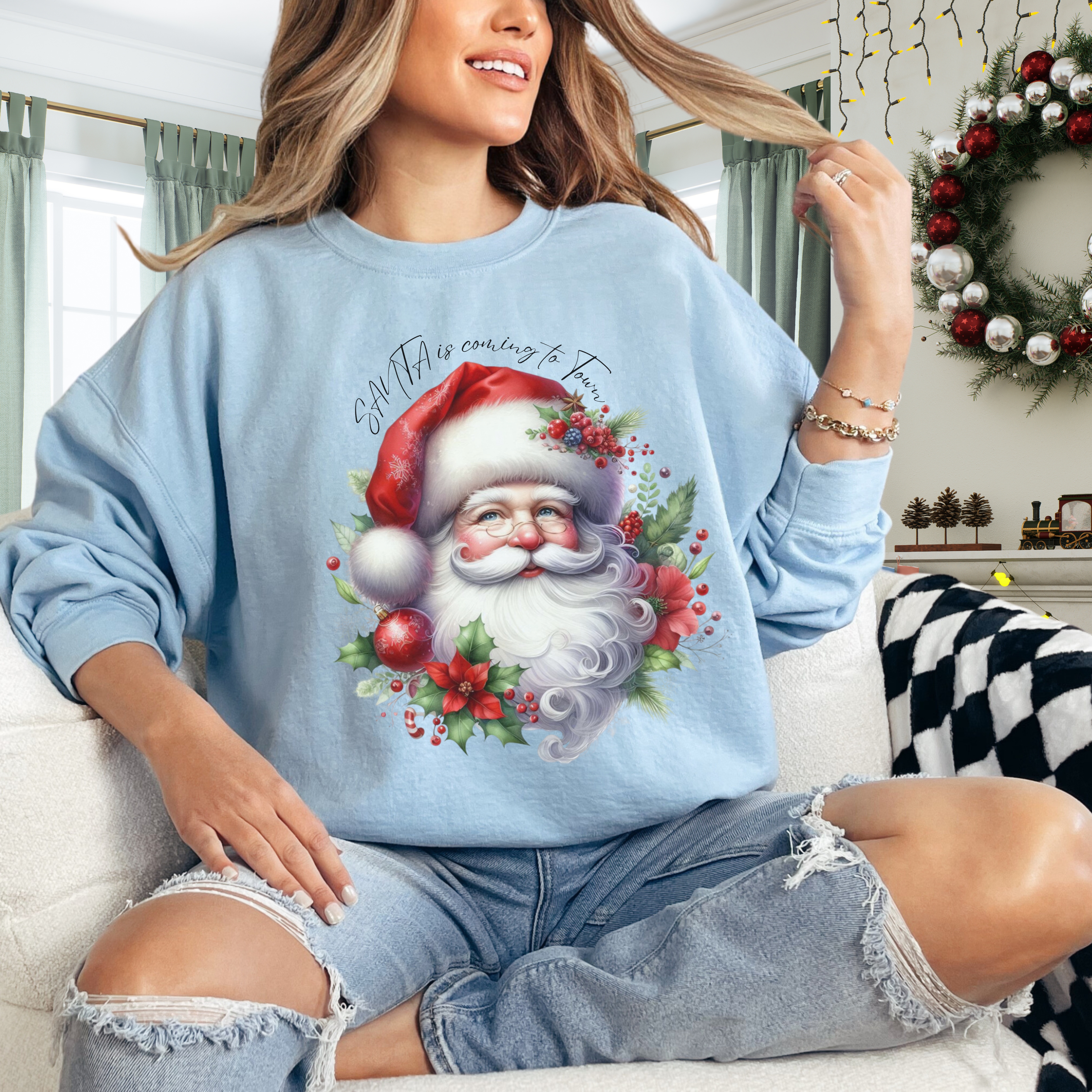 Beautiful Santa Unisex Sweatshirt Christmas Holiday Jumper Xmas Gift Sweater Winter Apparel Festive Graphic Pullover Cozy Top product thumbnail image Beautiful Santa Unisex Sweatshirt Christmas Holiday Jumper Xmas Gift Sweater Winter Apparel Festive Graphic Pullover Cozy Top product thumbnail image