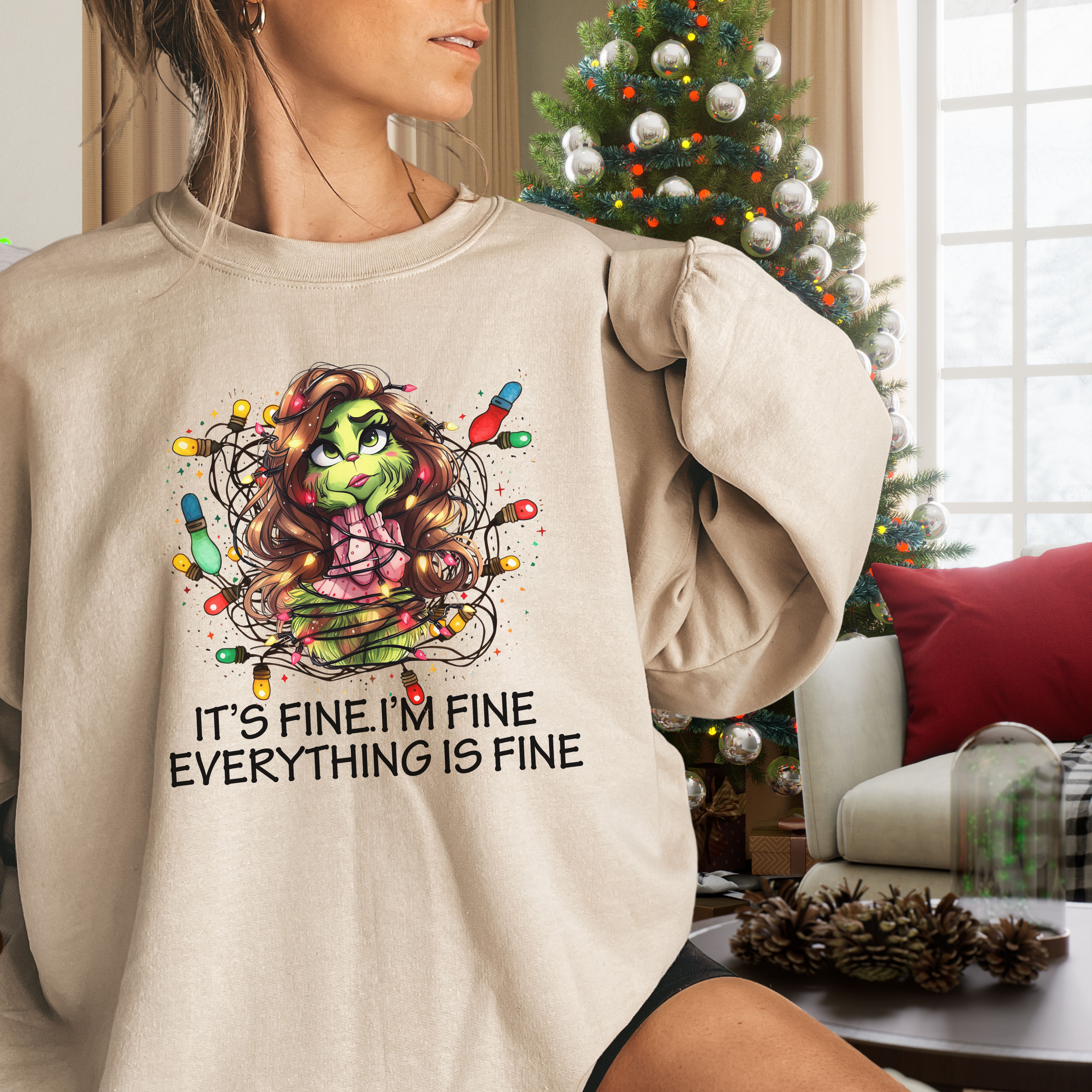 Christmas Funny Sweatshirt, I'm Fine, Everything is Fine, Unisex Crewneck, Holiday Jumper, Xmas Gift product thumbnail image Christmas Funny Sweatshirt, I'm Fine, Everything is Fine, Unisex Crewneck, Holiday Jumper, Xmas Gift product thumbnail image