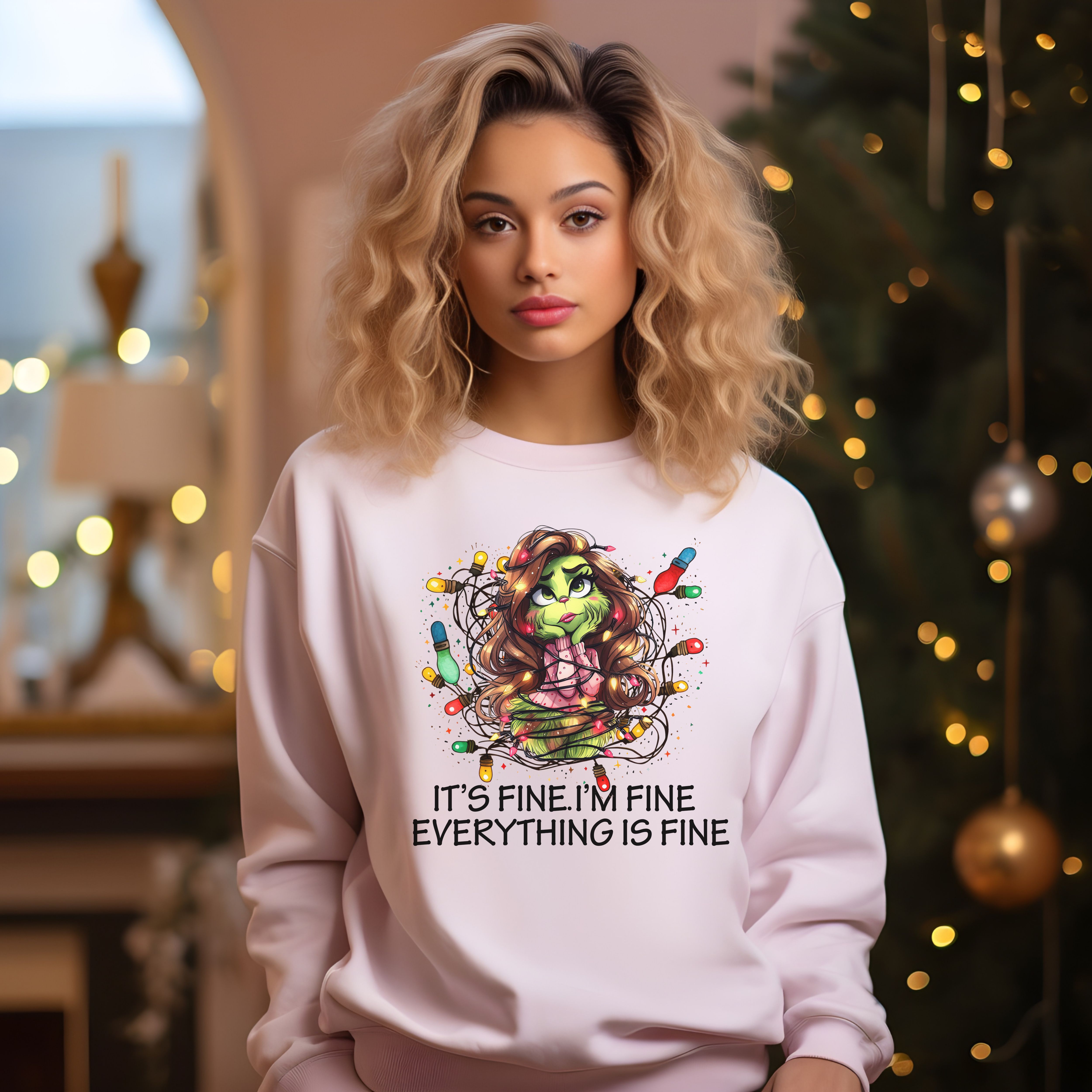 Christmas Funny Sweatshirt, I'm Fine, Everything is Fine, Unisex Crewneck, Holiday Jumper, Xmas Gift product thumbnail image Christmas Funny Sweatshirt, I'm Fine, Everything is Fine, Unisex Crewneck, Holiday Jumper, Xmas Gift product thumbnail image