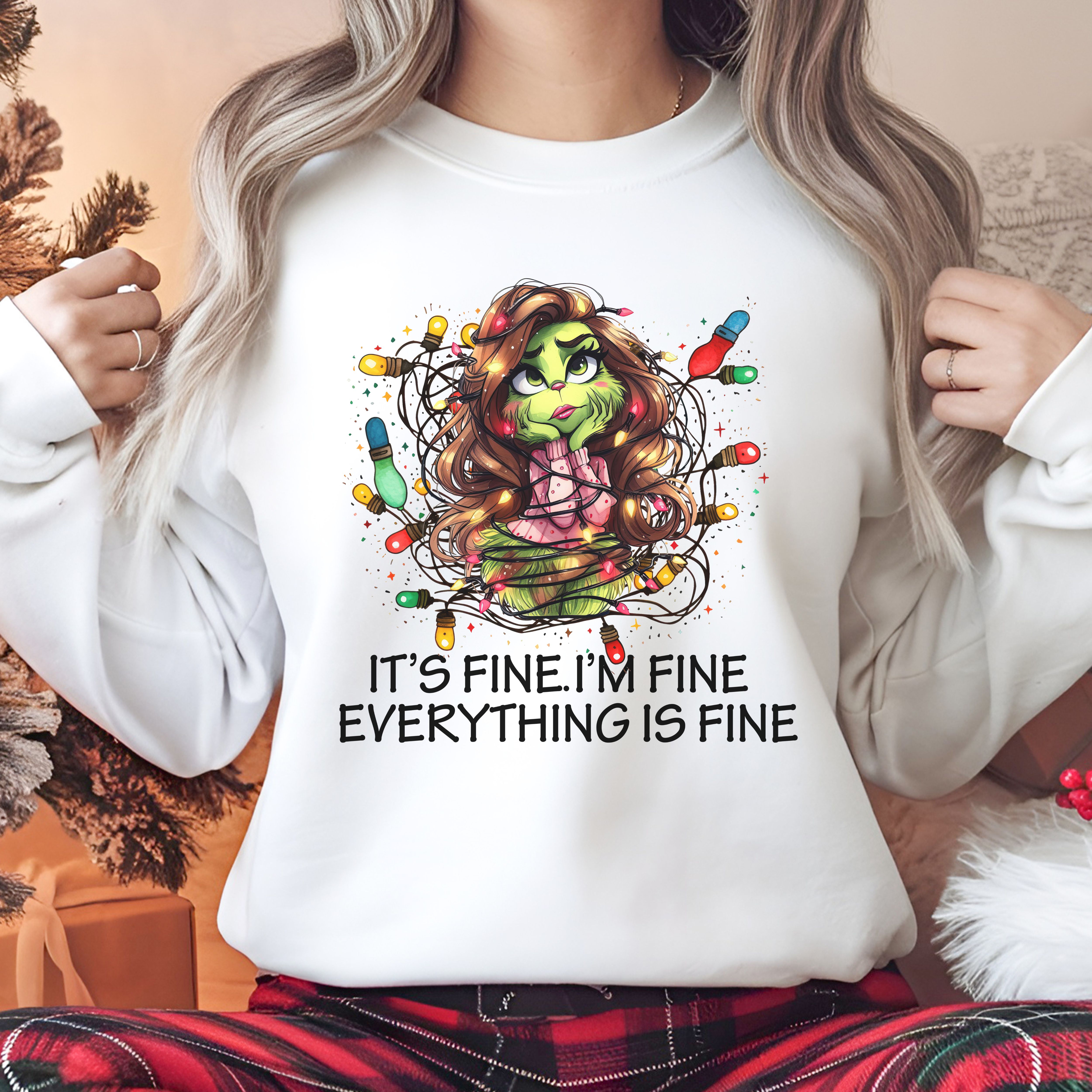 Christmas Funny Sweatshirt, I'm Fine, Everything is Fine, Unisex Crewneck, Holiday Jumper, Xmas Gift product thumbnail image Christmas Funny Sweatshirt, I'm Fine, Everything is Fine, Unisex Crewneck, Holiday Jumper, Xmas Gift product thumbnail image