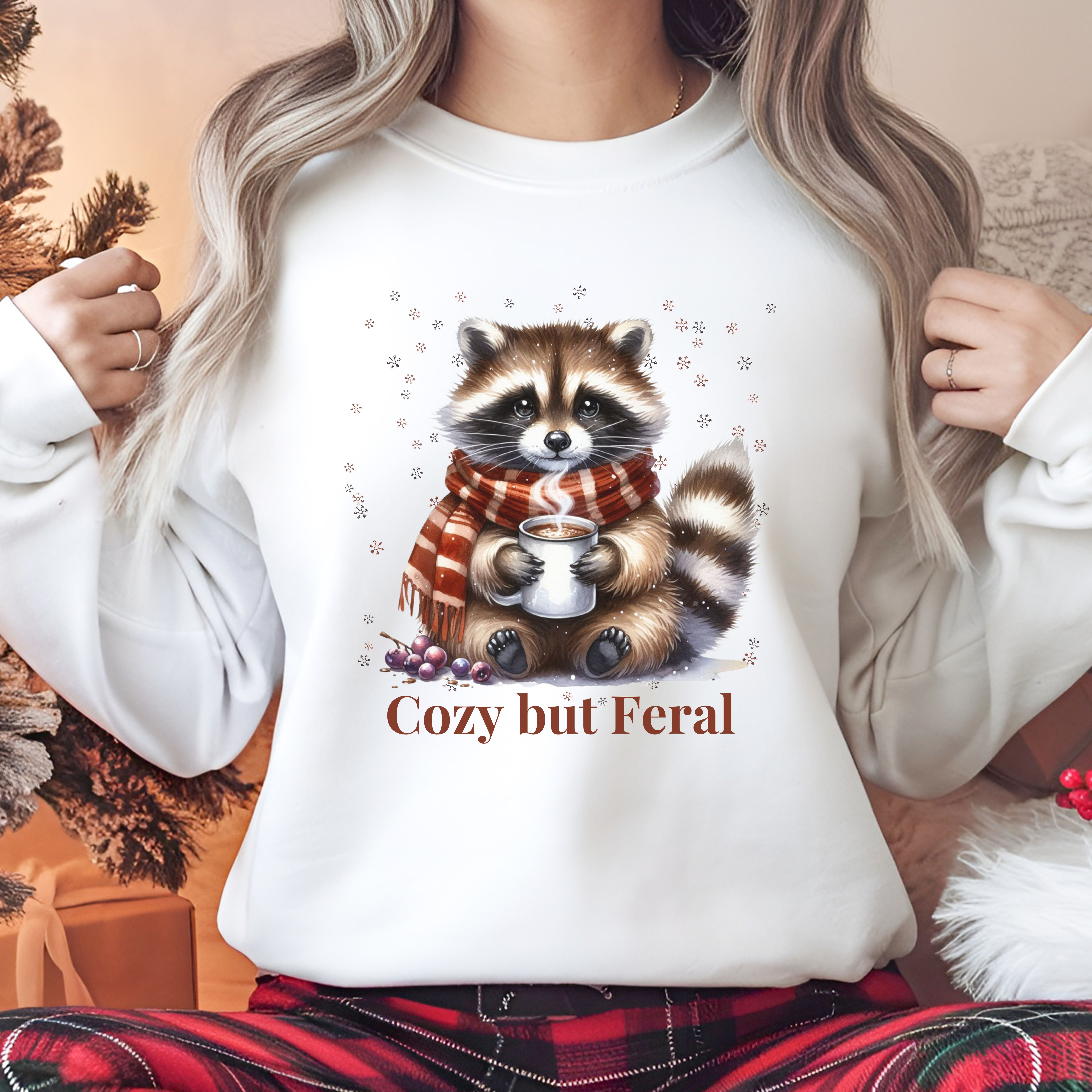 Christmas Raccoon Sweatshirt, Holiday Winter Cozy Jumper, Cute Animal Xmas Pullover, Festive Woodland Theme Top, Unisex Crewneck Sweater product thumbnail image Christmas Raccoon Sweatshirt, Holiday Winter Cozy Jumper, Cute Animal Xmas Pullover, Festive Woodland Theme Top, Unisex Crewneck Sweater product thumbnail image
