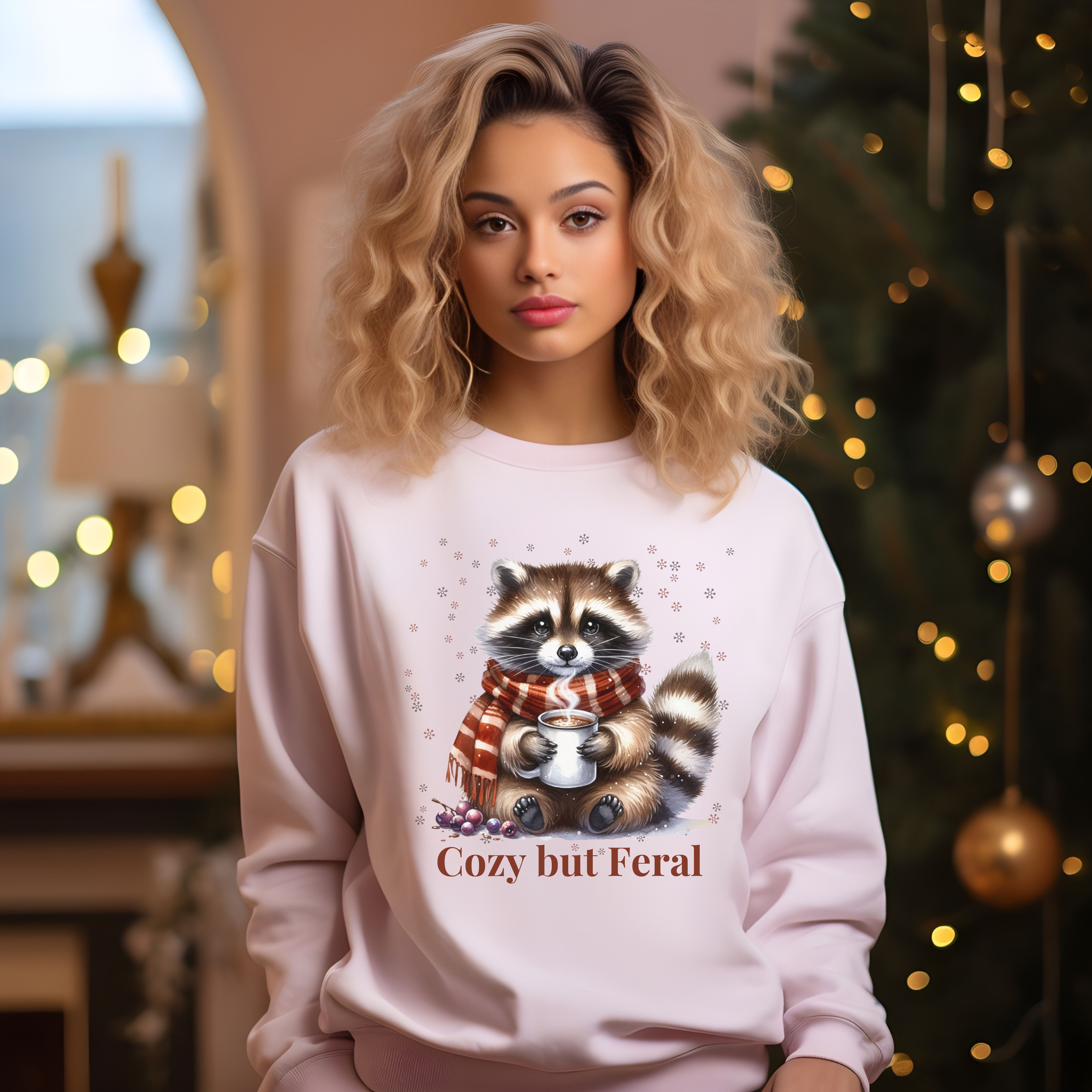 Christmas Raccoon Sweatshirt, Holiday Winter Cozy Jumper, Cute Animal Xmas Pullover, Festive Woodland Theme Top, Unisex Crewneck Sweater product thumbnail image Christmas Raccoon Sweatshirt, Holiday Winter Cozy Jumper, Cute Animal Xmas Pullover, Festive Woodland Theme Top, Unisex Crewneck Sweater product thumbnail image
