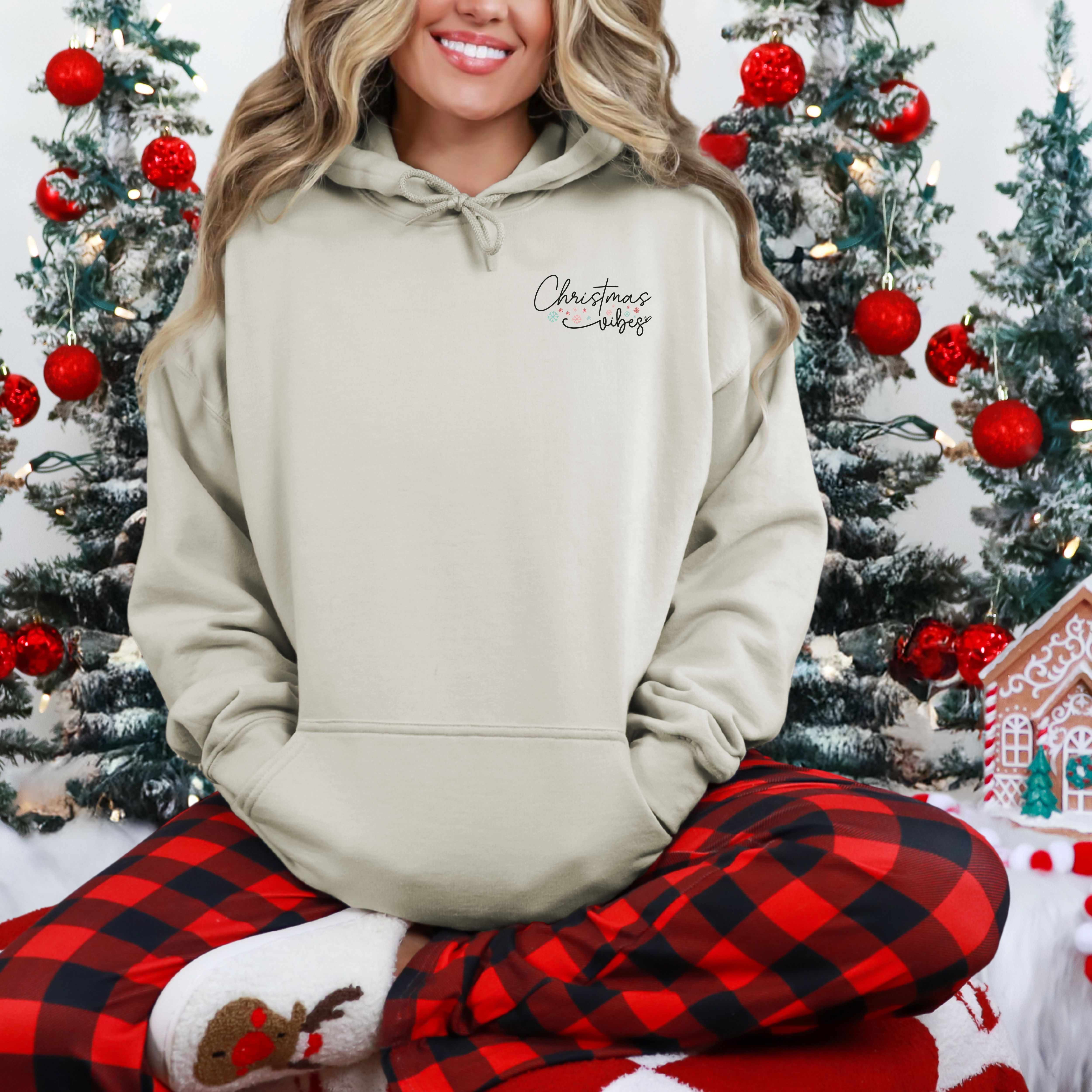 Christmas Vibes Embroidered Hoodie, Holiday Sweatshirt, Xmas Jumper, Festive Hooded Sweater, Winter Apparel, Gift for Him or Her product thumbnail image Christmas Vibes Embroidered Hoodie, Holiday Sweatshirt, Xmas Jumper, Festive Hooded Sweater, Winter Apparel, Gift for Him or Her product thumbnail image