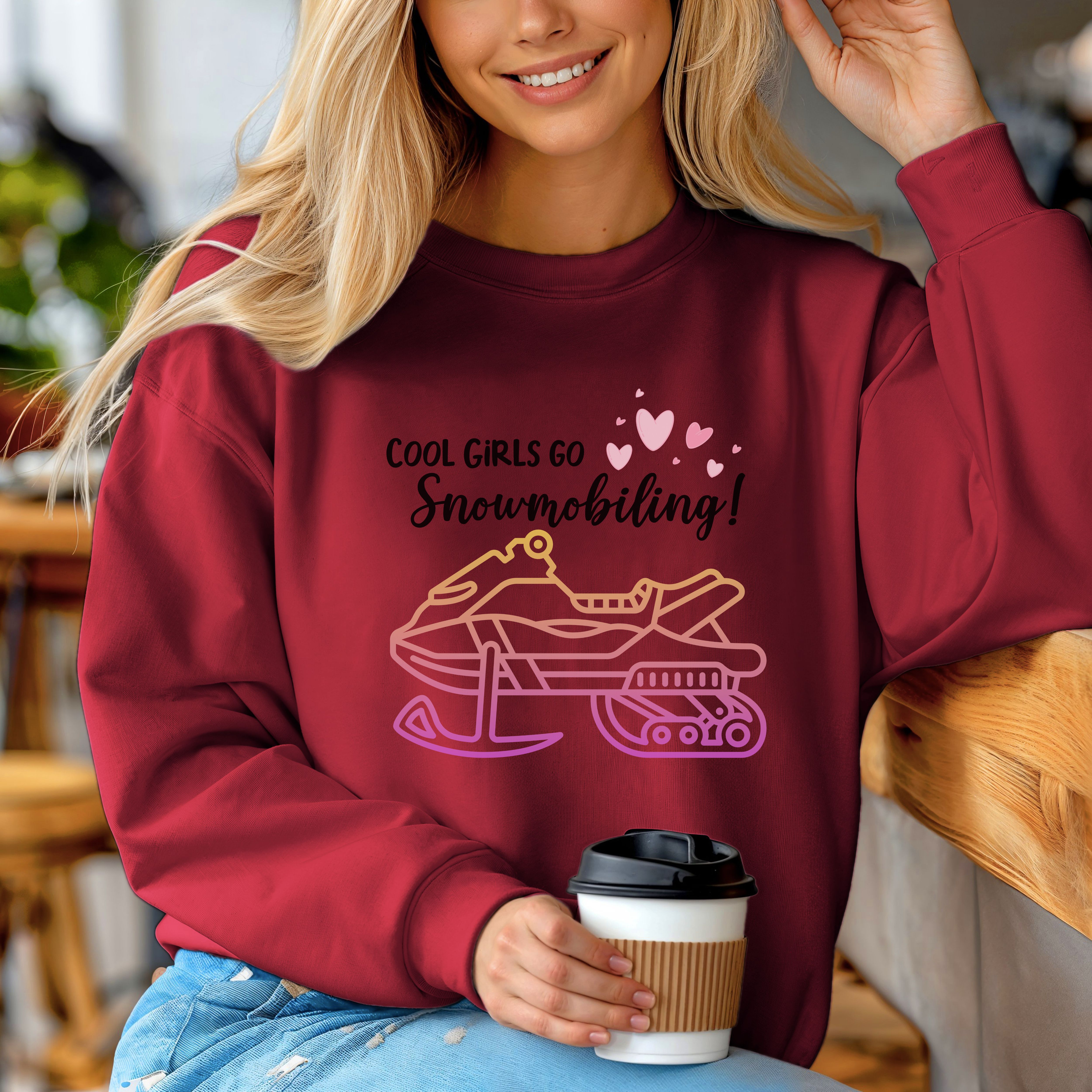 Snowmobiling Crewneck Sweatshirt for Cool Girls product thumbnail image Snowmobiling Crewneck Sweatshirt for Cool Girls product thumbnail image