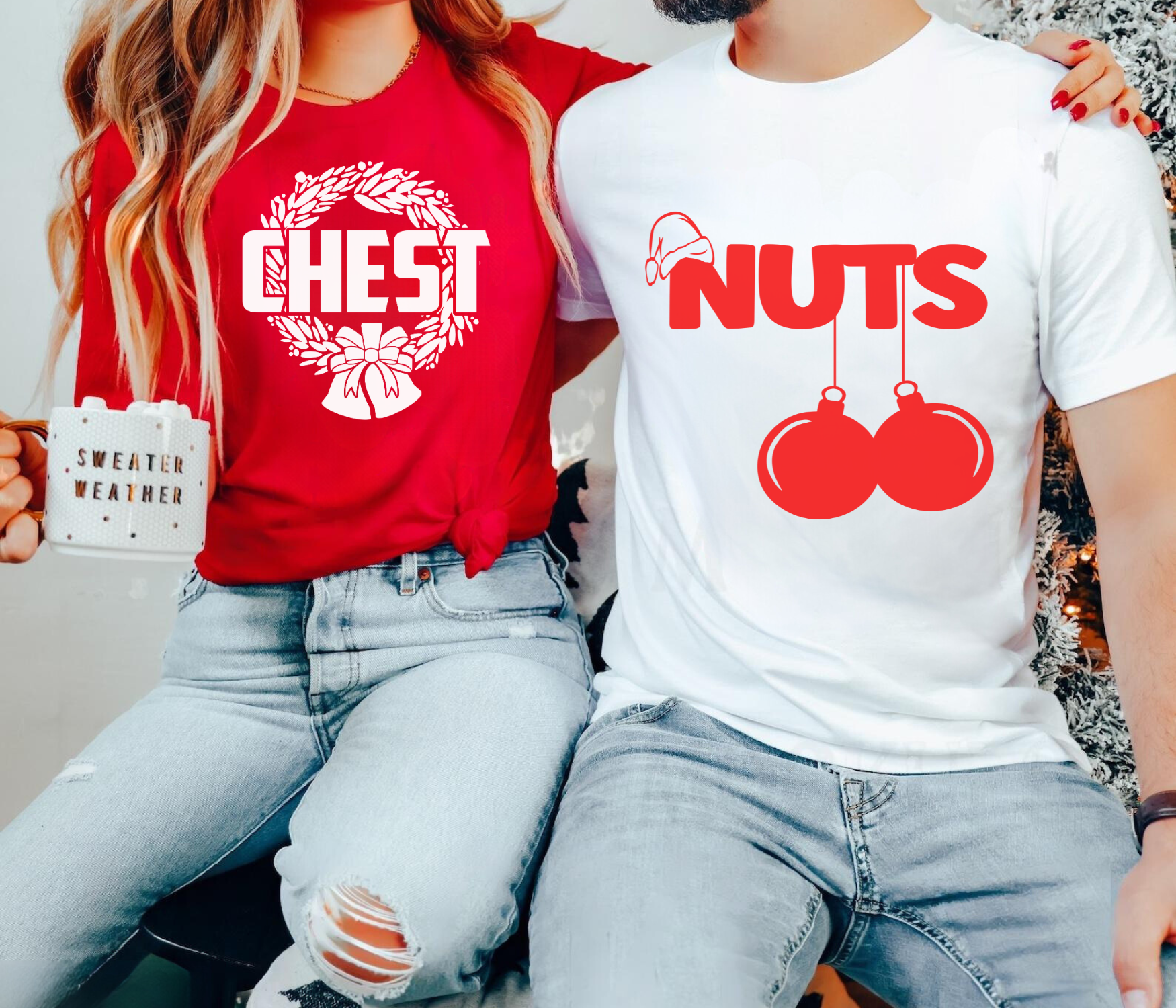 Funny Chest and Nuts Matching Couples t-shirts Express Delivery available