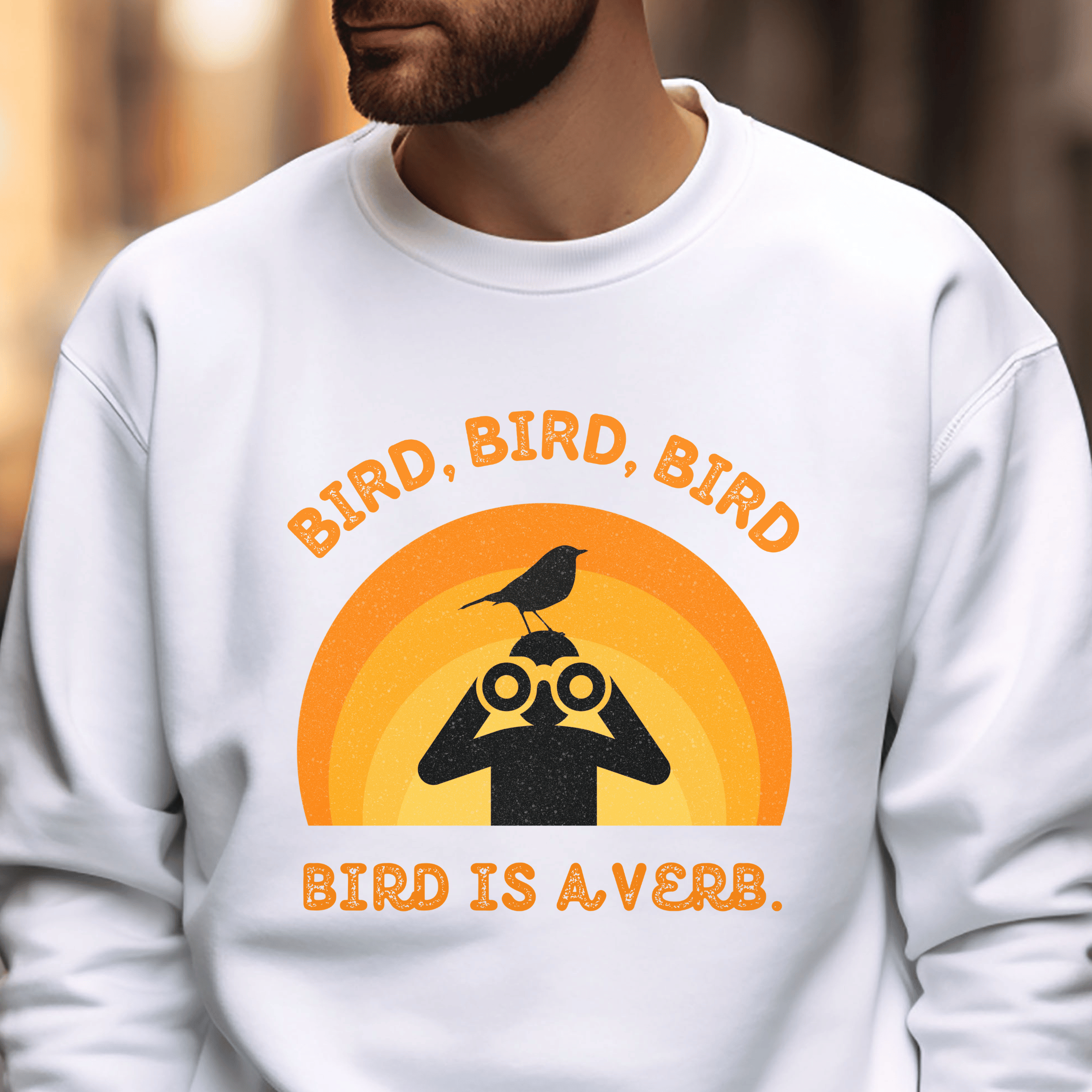 Bird Watching Sweatshirt - Retro Sunset Graphic Unisex Crewneck | Bird is a Verb | Funny Gift for Nature Lovers & Birders | White or Ash product thumbnail image Bird Watching Sweatshirt - Retro Sunset Graphic Unisex Crewneck | Bird is a Verb | Funny Gift for Nature Lovers & Birders | White or Ash product thumbnail image