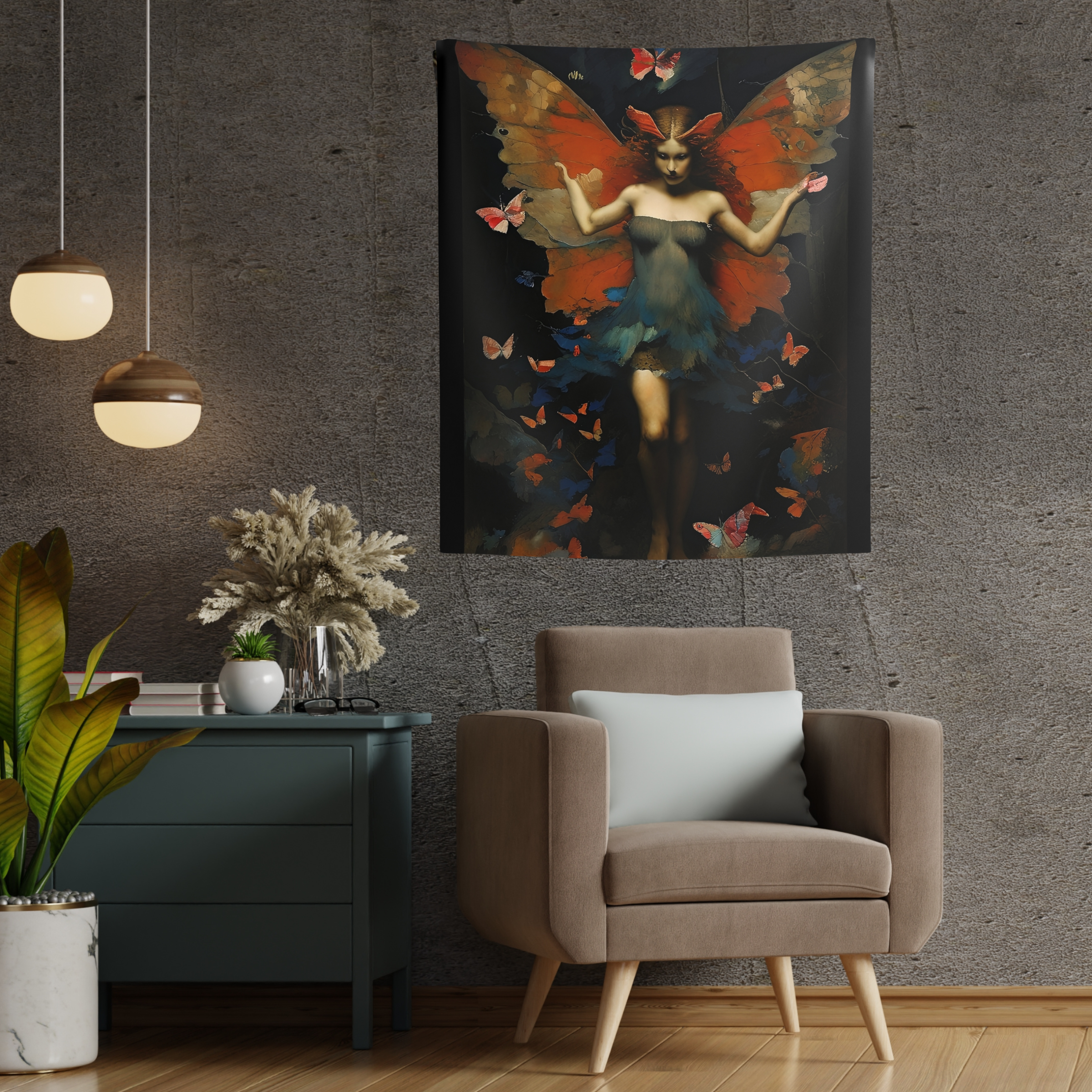 Fairy With Butterfly Hair Wall Tapestries product thumbnail image Fairy With Butterfly Hair Wall Tapestries product thumbnail image