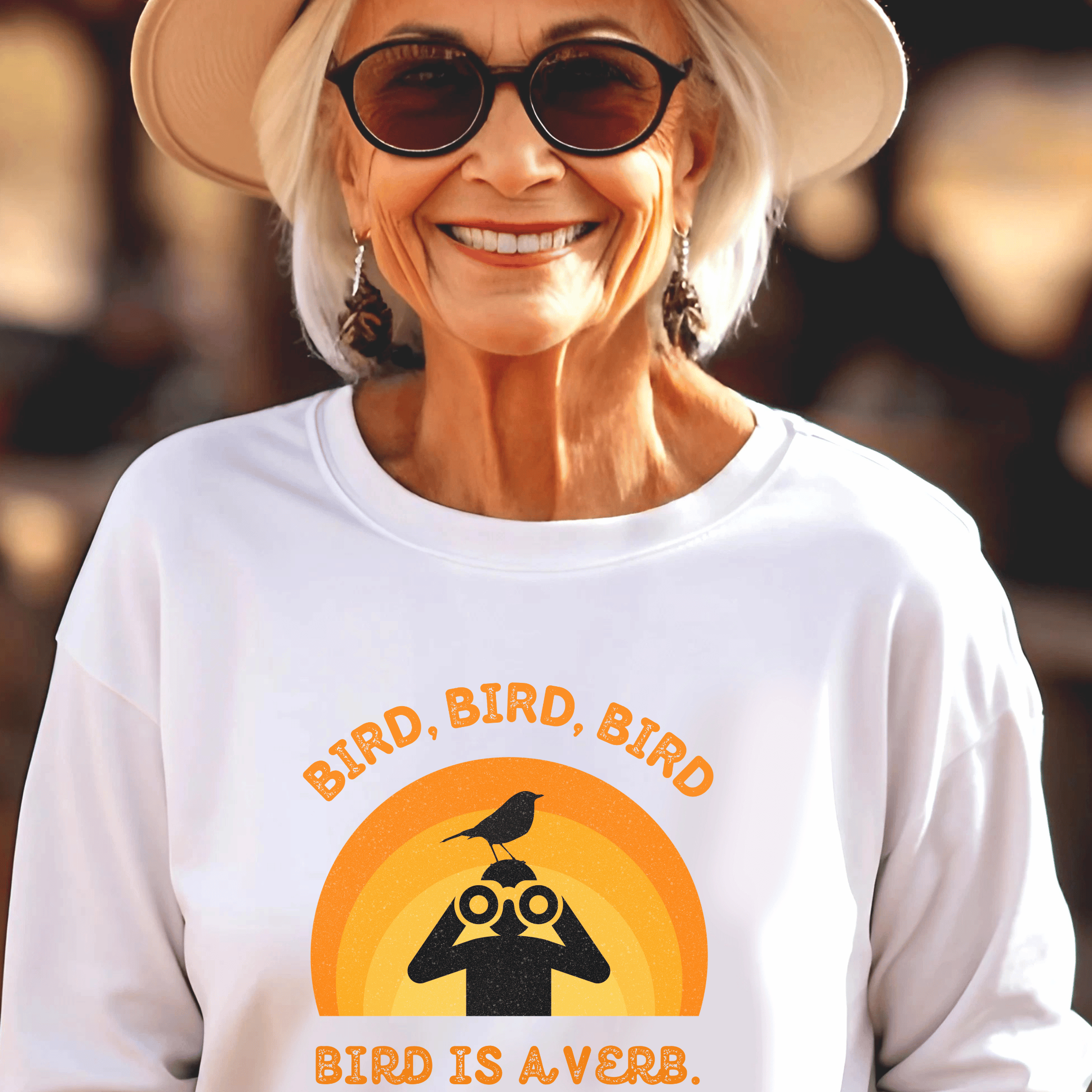 Bird Watching Sweatshirt - Retro Sunset Graphic Unisex Crewneck | Bird is a Verb | Funny Gift for Nature Lovers & Birders | White or Ash product thumbnail image Bird Watching Sweatshirt - Retro Sunset Graphic Unisex Crewneck | Bird is a Verb | Funny Gift for Nature Lovers & Birders | White or Ash product thumbnail image