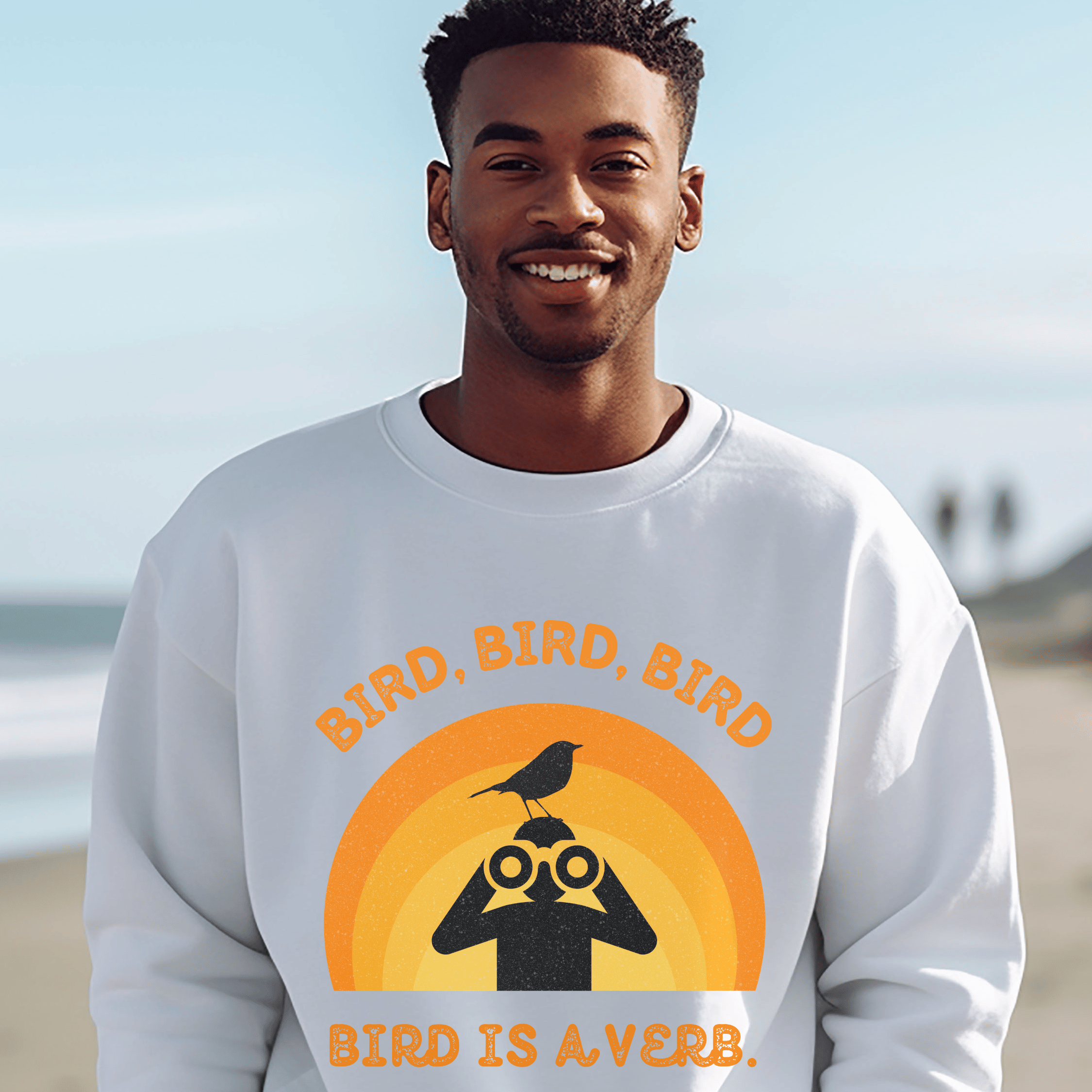 Bird Watching Sweatshirt - Retro Sunset Graphic Unisex Crewneck | Bird is a Verb | Funny Gift for Nature Lovers & Birders | White or Ash product thumbnail image Bird Watching Sweatshirt - Retro Sunset Graphic Unisex Crewneck | Bird is a Verb | Funny Gift for Nature Lovers & Birders | White or Ash product thumbnail image
