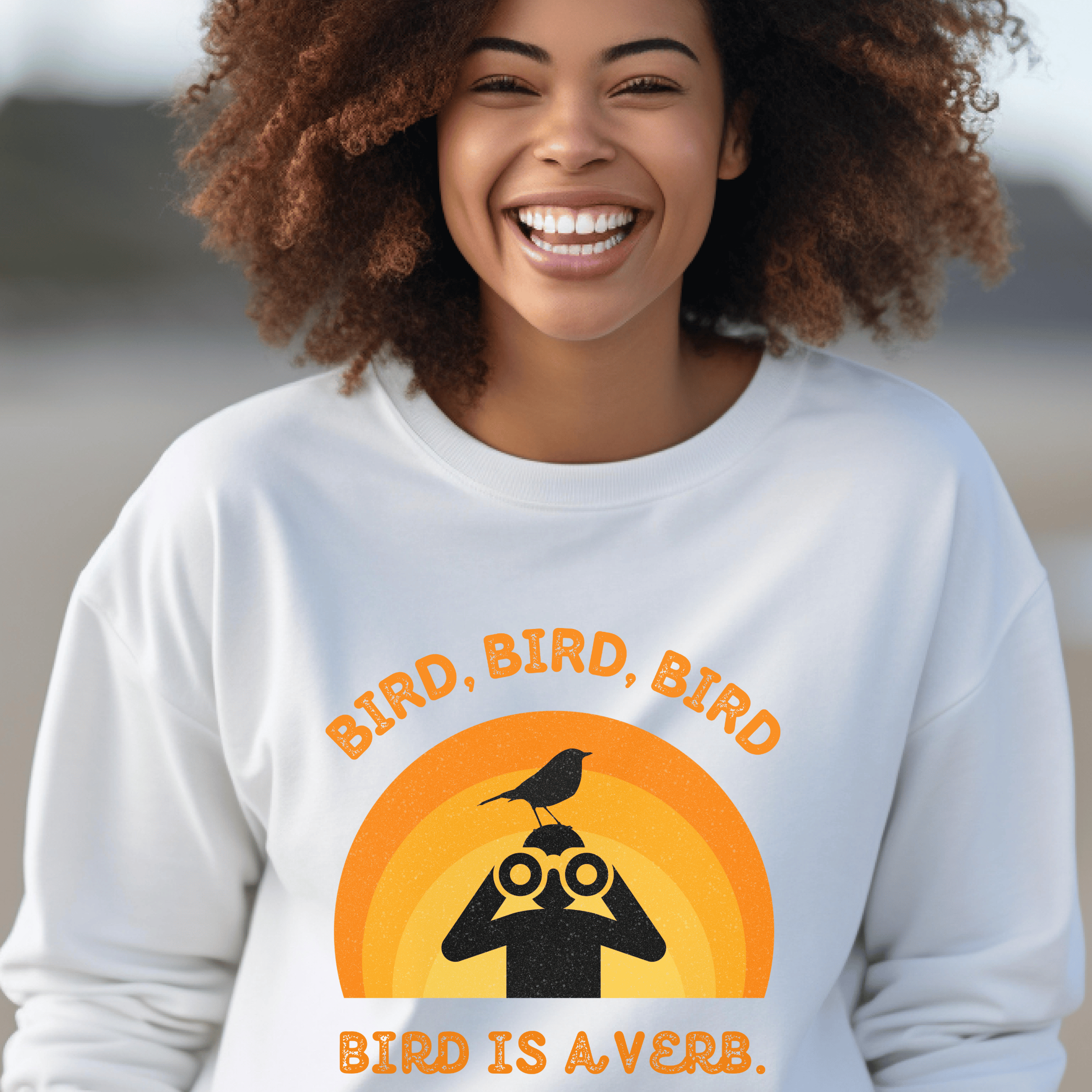 Bird Watching Sweatshirt - Retro Sunset Graphic Unisex Crewneck | Bird is a Verb | Funny Gift for Nature Lovers & Birders | White or Ash product thumbnail image Bird Watching Sweatshirt - Retro Sunset Graphic Unisex Crewneck | Bird is a Verb | Funny Gift for Nature Lovers & Birders | White or Ash product thumbnail image