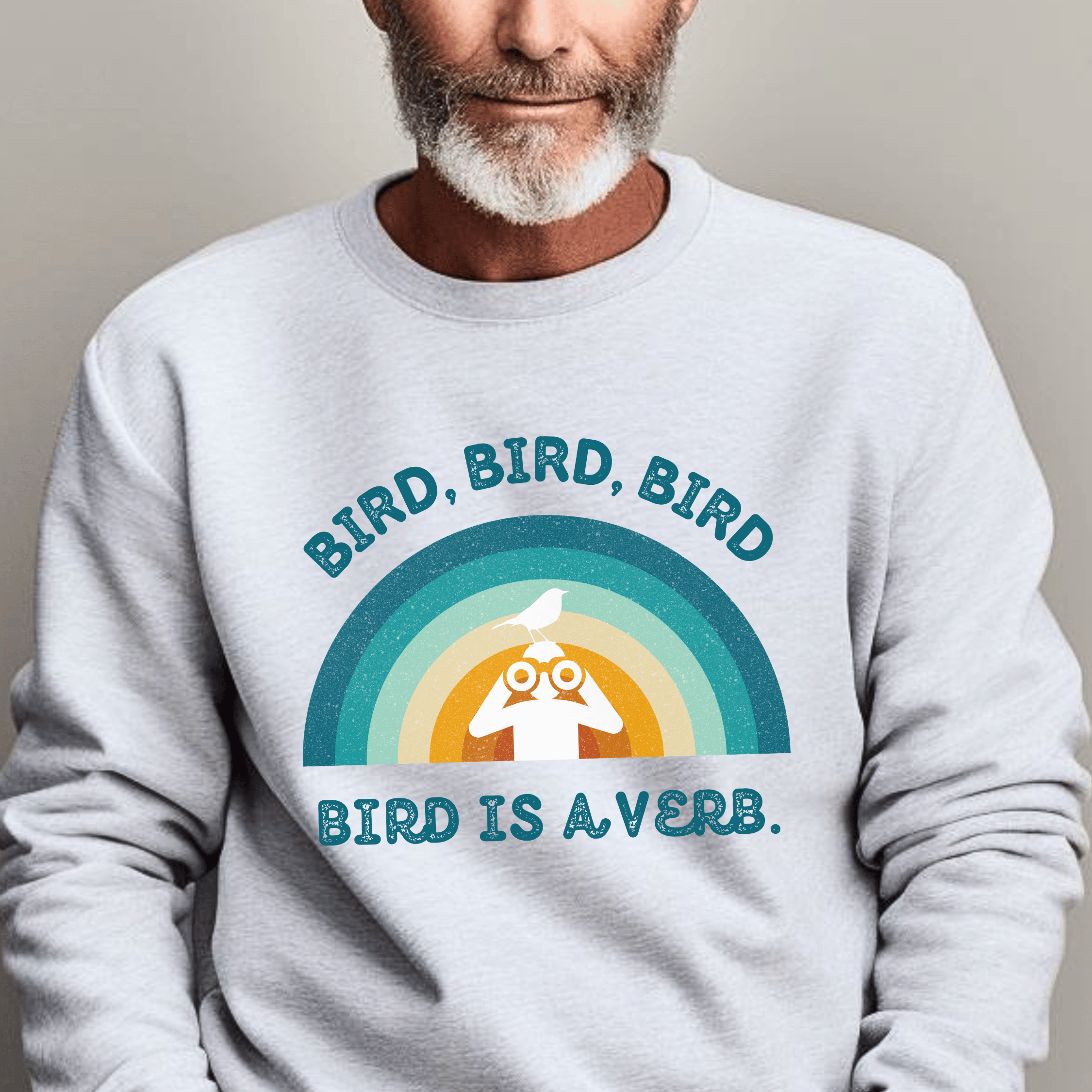 Bird Watching Sweatshirt - Retro Sunset Graphic Unisex Crewneck | Bird is a Verb | Funny Gift for Nature Lovers & Birders | Blue on White or Ash product thumbnail image Bird Watching Sweatshirt - Retro Sunset Graphic Unisex Crewneck | Bird is a Verb | Funny Gift for Nature Lovers & Birders | Blue on White or Ash product thumbnail image