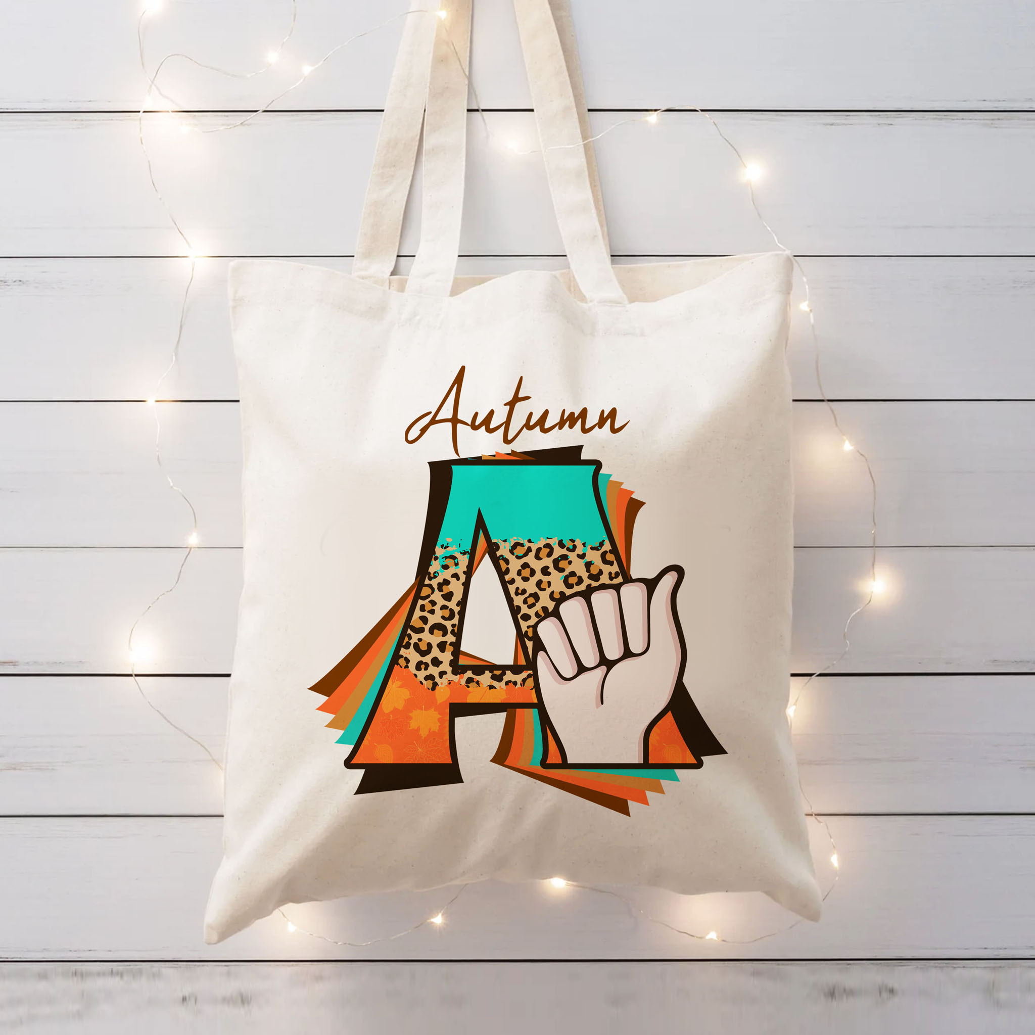 Rustic Leopard ABC Letter "A" American Sign Language ASL Cotton Canvas Tote Bag product thumbnail image