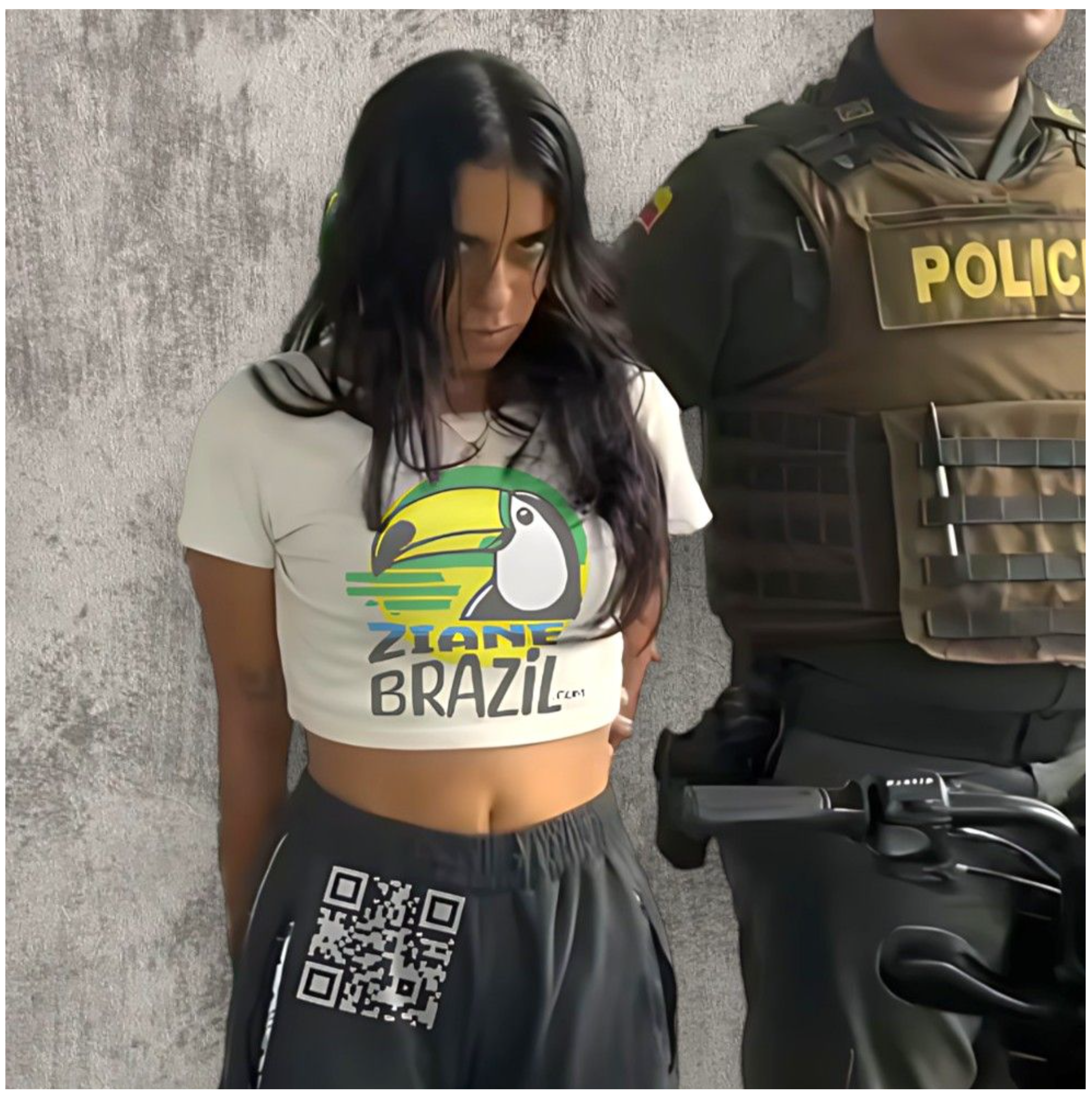 La Muñeca" or "The Doll Cropped Baby Tee - Woman Police Arrest Scene Design Karen Juliet Ojeda Rodríguez, product thumbnail image La Muñeca" or "The Doll Cropped Baby Tee - Woman Police Arrest Scene Design Karen Juliet Ojeda Rodríguez, product thumbnail image