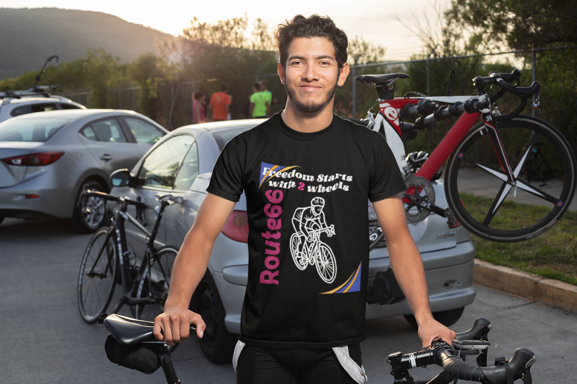 Bicycle Route 66 Tee, 2 wheels tee, love for 2 wheels, cycling tee,  product thumbnail image