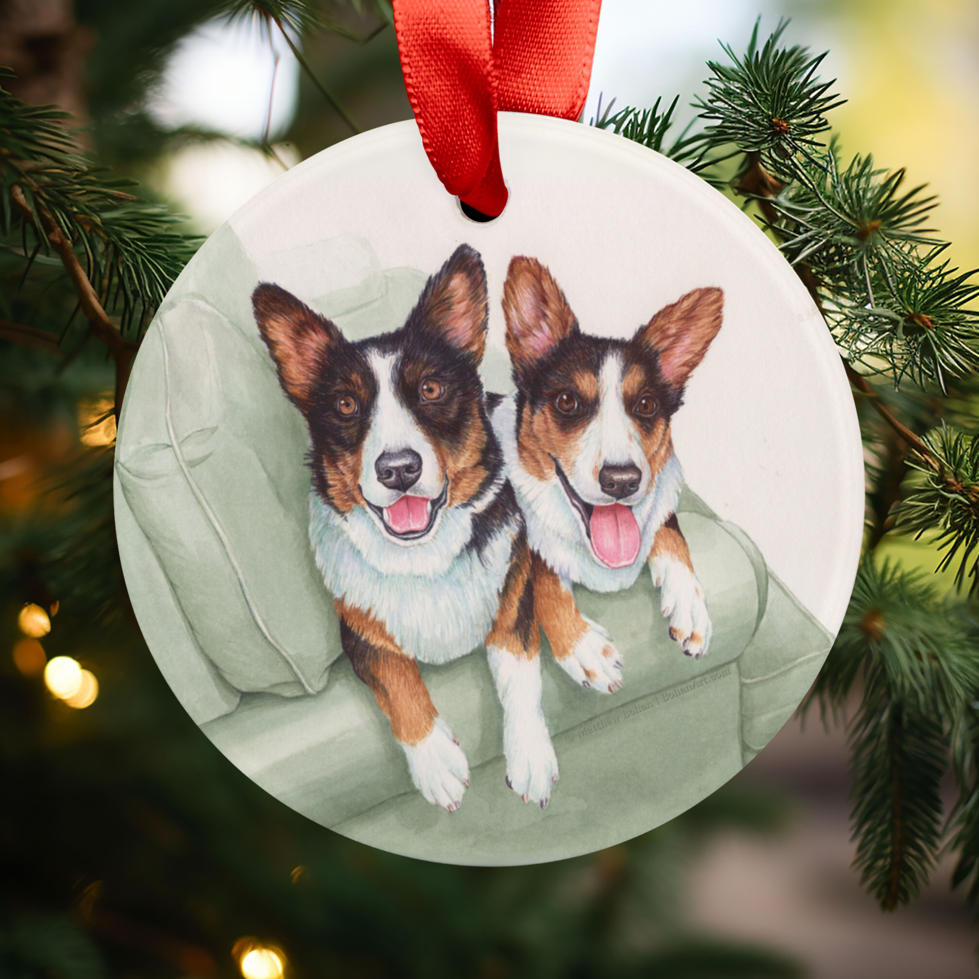Happy Corgis Christmas Ornament | Dog Lover Holiday Gift | Festive Red Ribbon product thumbnail image Happy Corgis Christmas Ornament | Dog Lover Holiday Gift | Festive Red Ribbon product thumbnail image