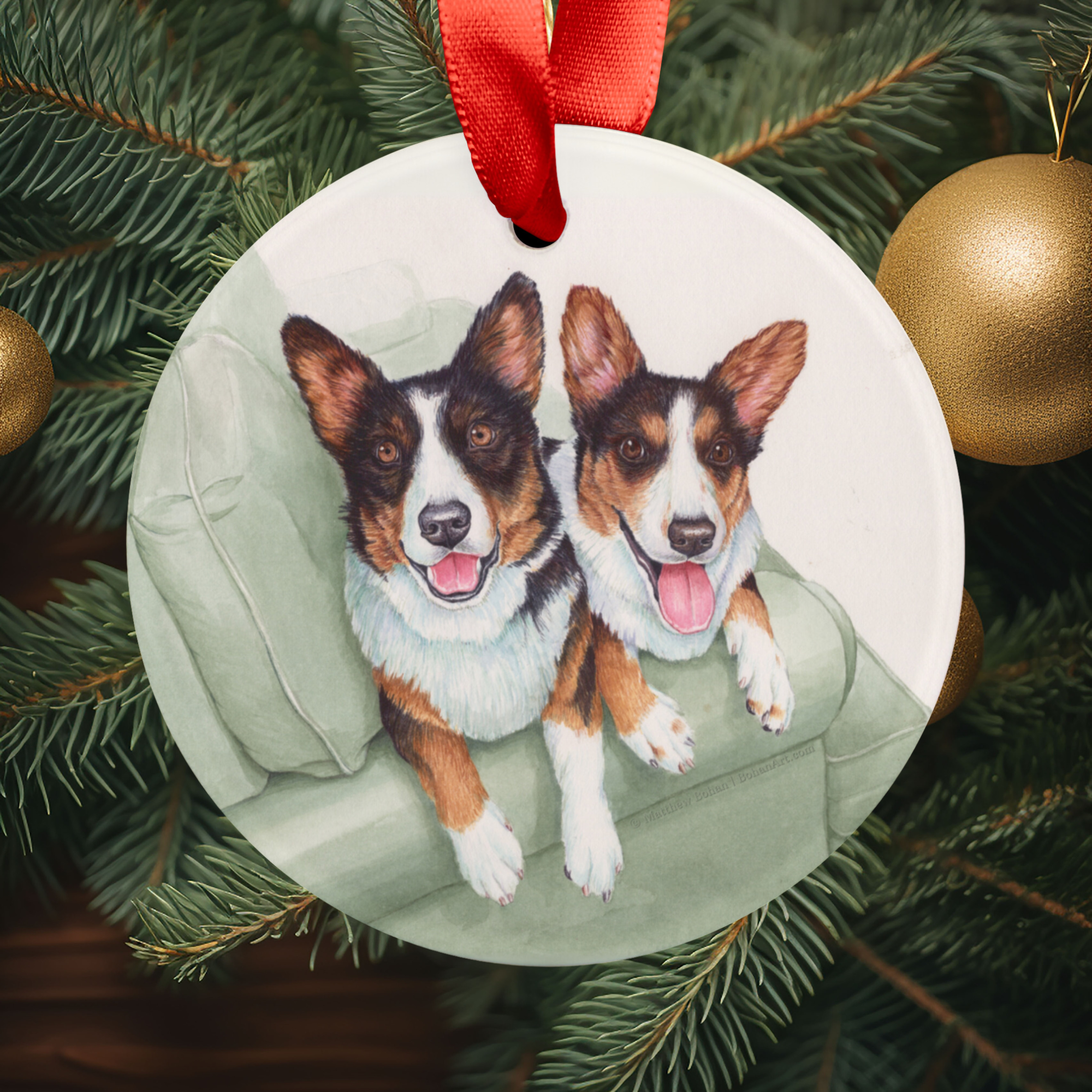 Happy Corgis Christmas Ornament | Dog Lover Holiday Gift | Festive Red Ribbon product thumbnail image Happy Corgis Christmas Ornament | Dog Lover Holiday Gift | Festive Red Ribbon product thumbnail image