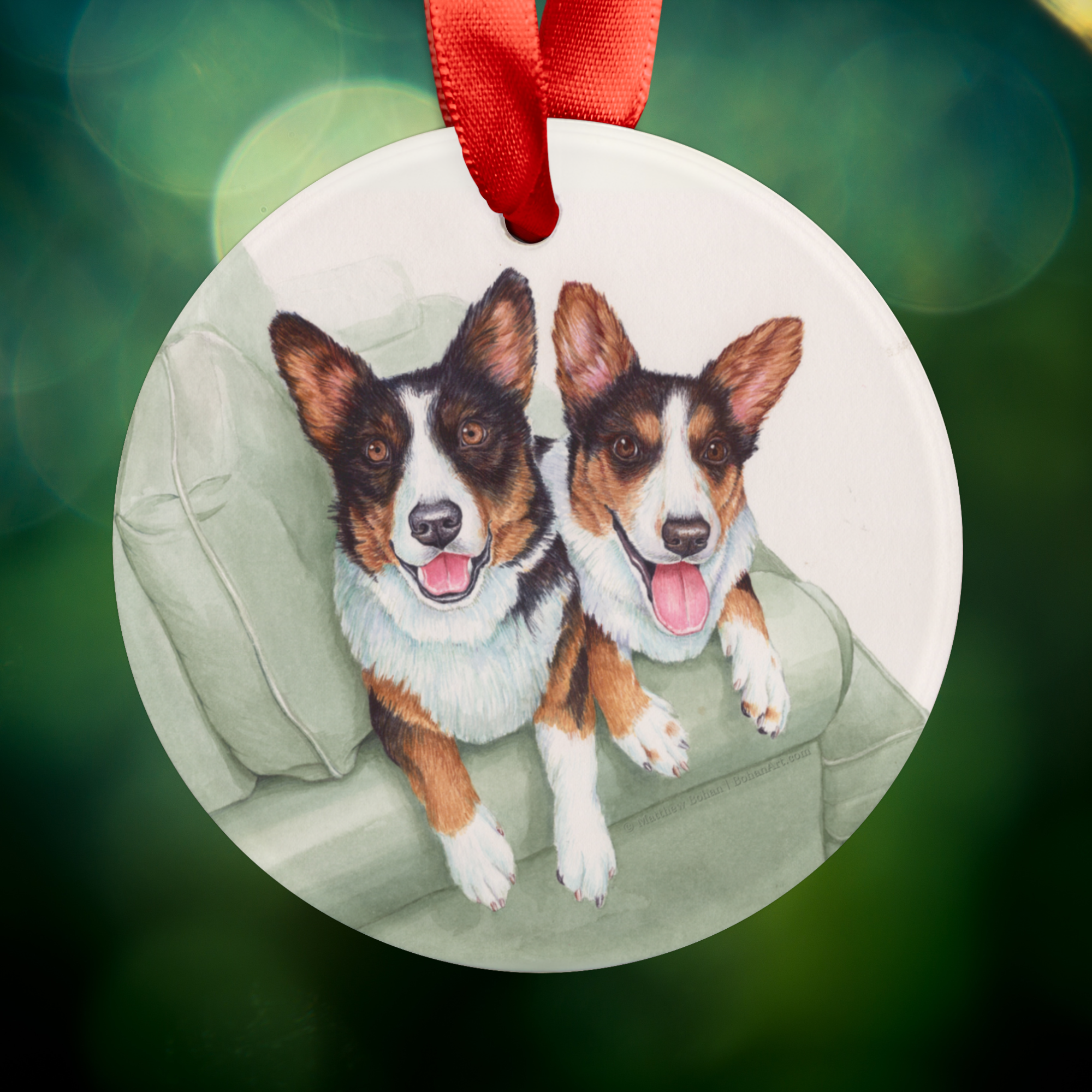 Happy Corgis Christmas Ornament | Dog Lover Holiday Gift | Festive Red Ribbon product thumbnail image Happy Corgis Christmas Ornament | Dog Lover Holiday Gift | Festive Red Ribbon product thumbnail image