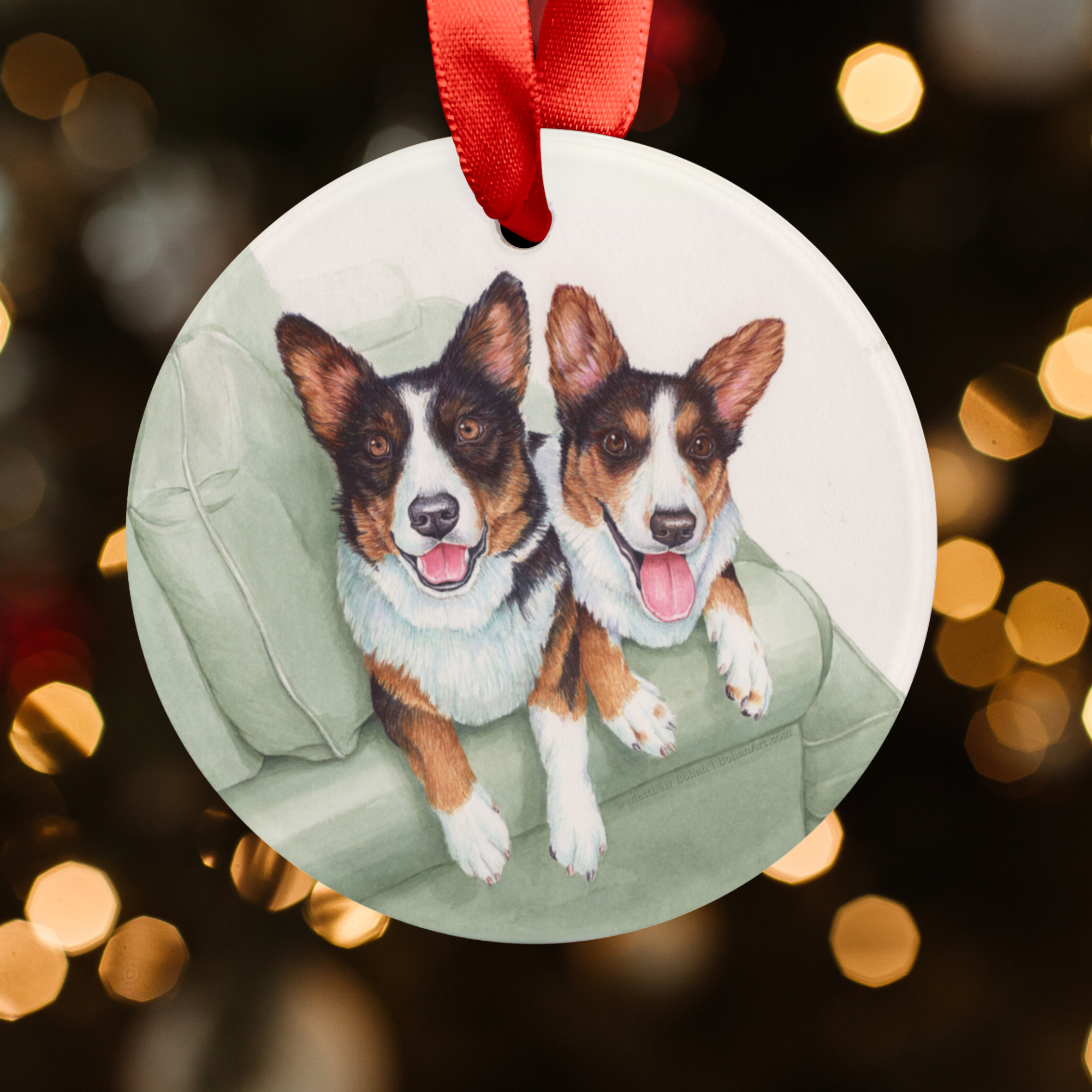 Happy Corgis Christmas Ornament | Dog Lover Holiday Gift | Festive Red Ribbon product thumbnail image Happy Corgis Christmas Ornament | Dog Lover Holiday Gift | Festive Red Ribbon product thumbnail image