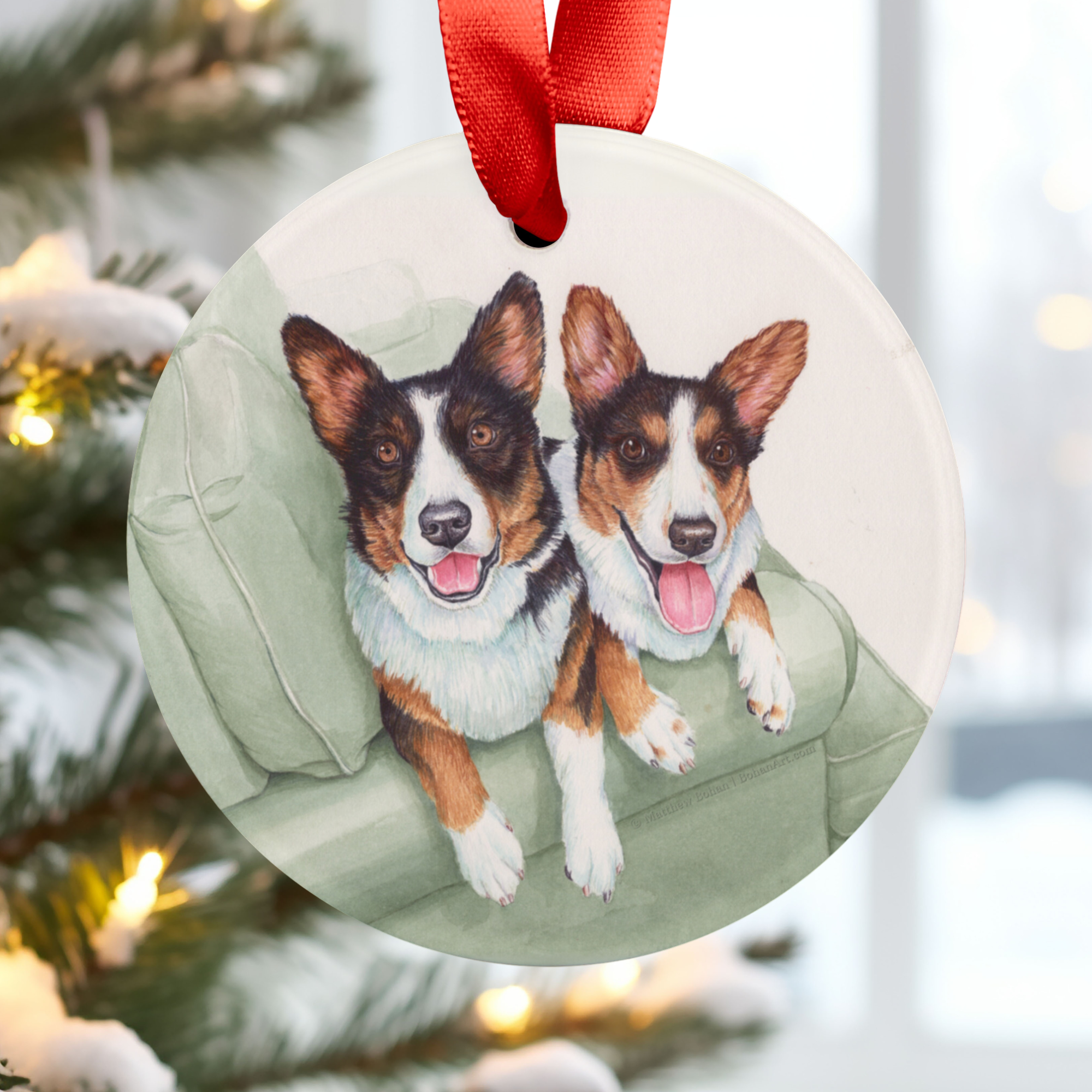 Happy Corgis Christmas Ornament | Dog Lover Holiday Gift | Festive Red Ribbon product thumbnail image Happy Corgis Christmas Ornament | Dog Lover Holiday Gift | Festive Red Ribbon product thumbnail image
