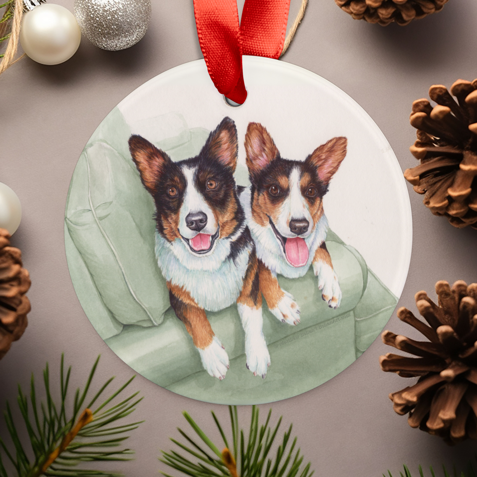 Happy Corgis Christmas Ornament | Dog Lover Holiday Gift | Festive Red Ribbon product thumbnail image Happy Corgis Christmas Ornament | Dog Lover Holiday Gift | Festive Red Ribbon product thumbnail image