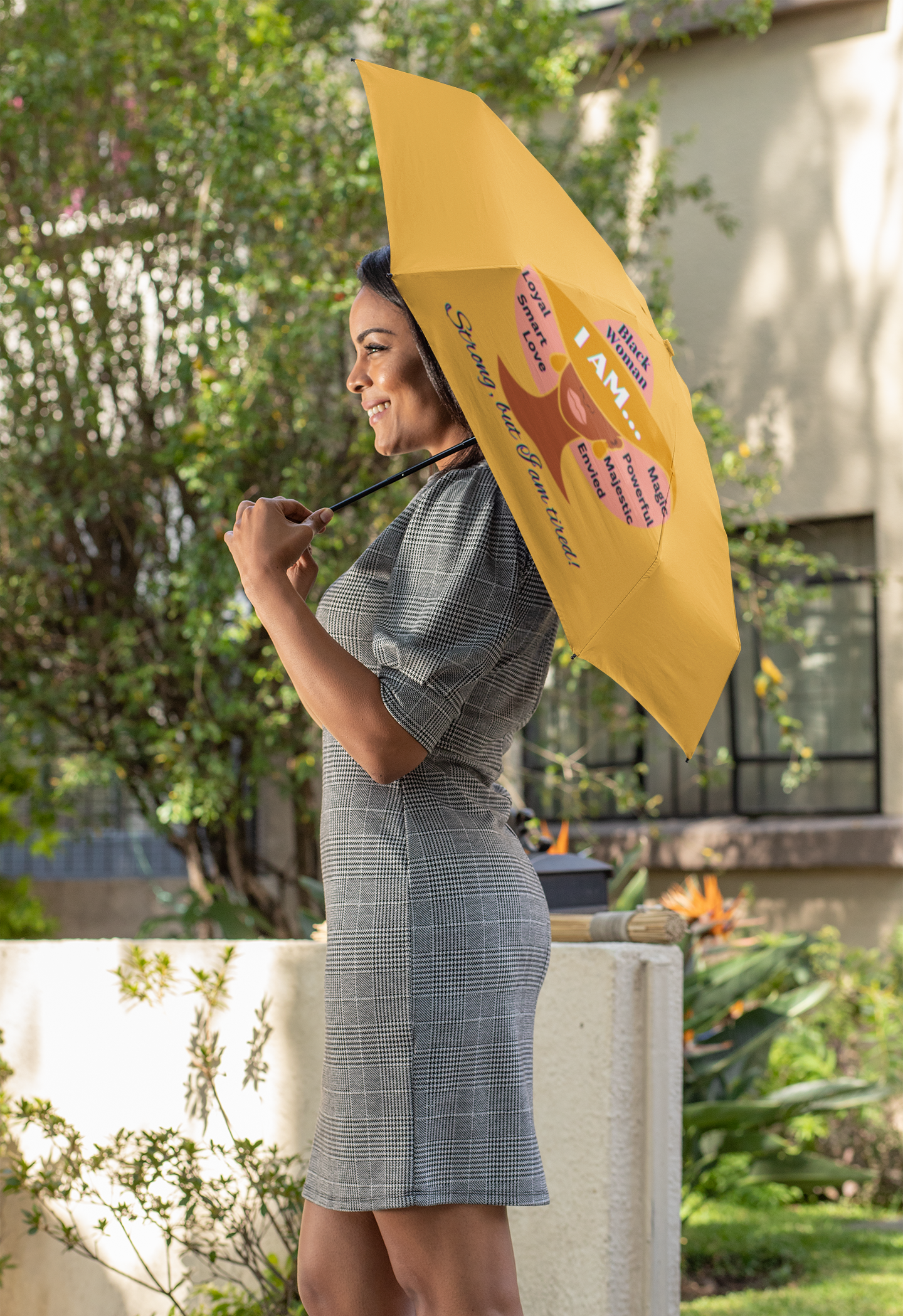 Black Woman Empowerment Semi-Automatic Foldable Umbrella
