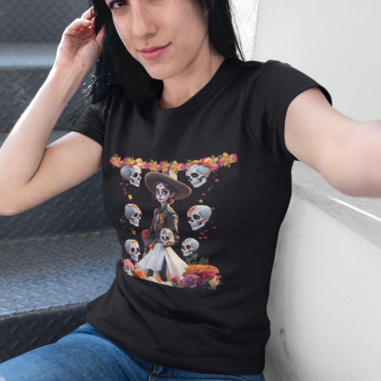 Catrina with Skulls T-Shirt for Men and Women product thumbnail image Catrina with Skulls T-Shirt for Men and Women product thumbnail image