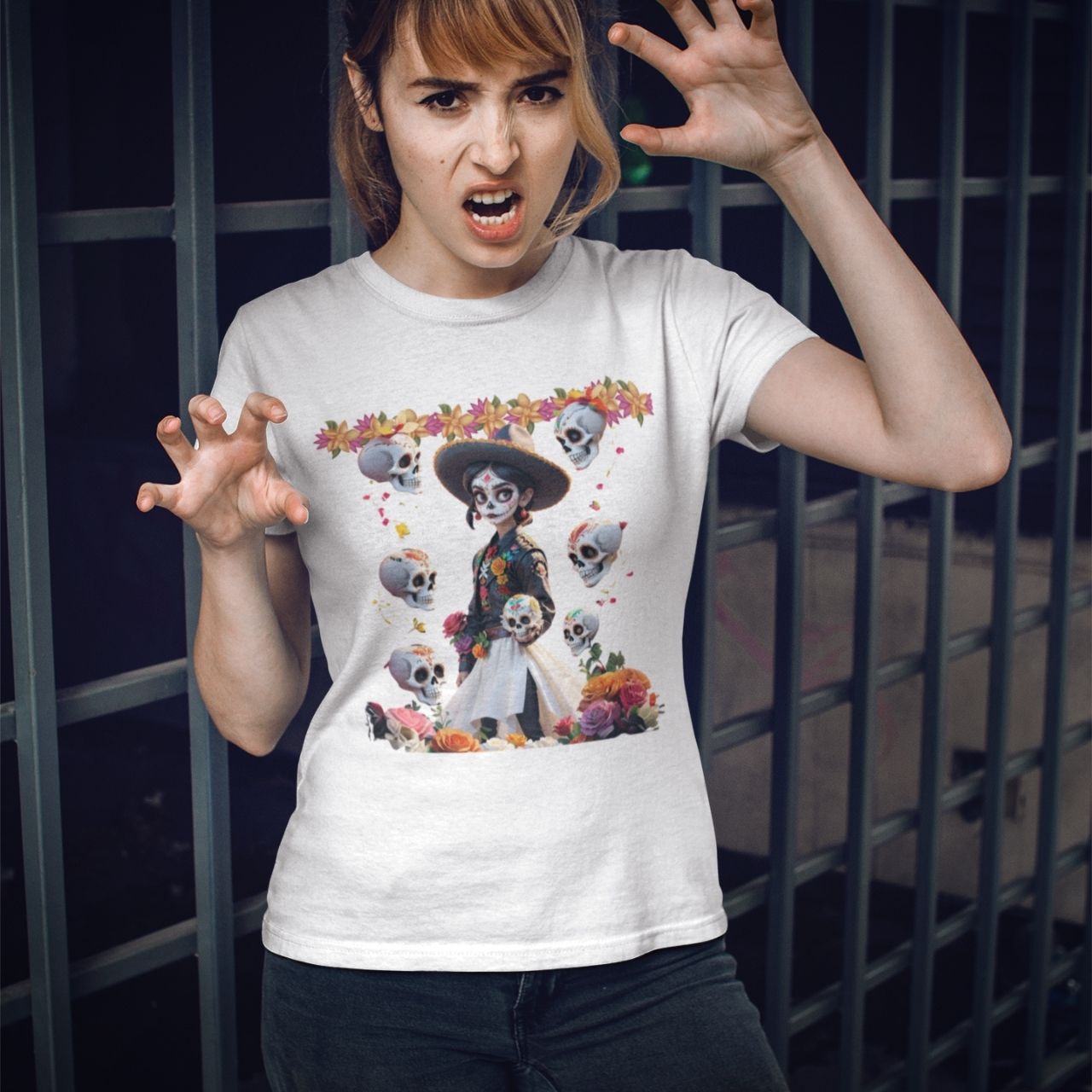 Catrina with Skulls T-Shirt for Men and Women product thumbnail image Catrina with Skulls T-Shirt for Men and Women product thumbnail image